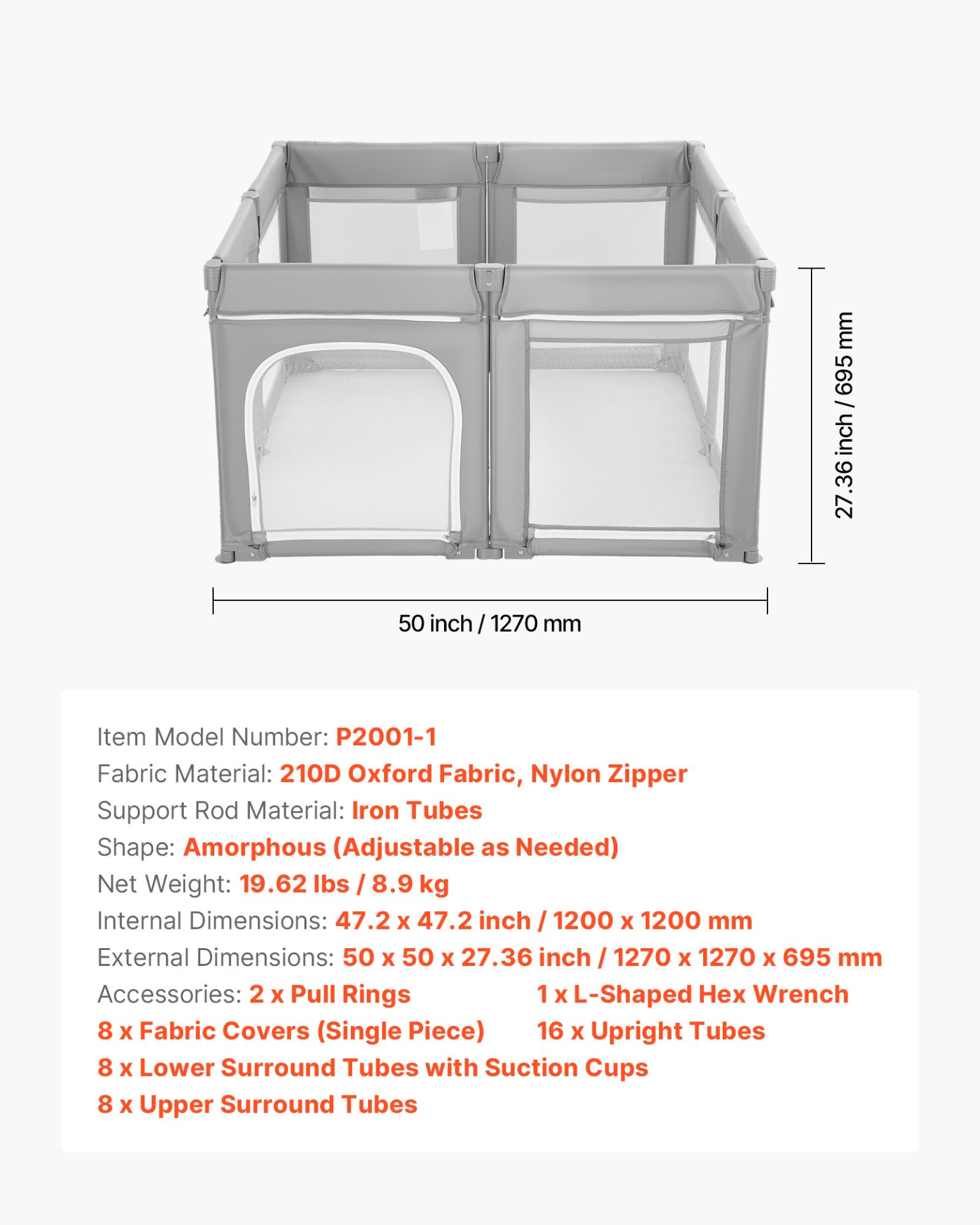 Baby Playpen Foldable Activity Center – 47.2" Indoor & Outdoor Safety Play Yard