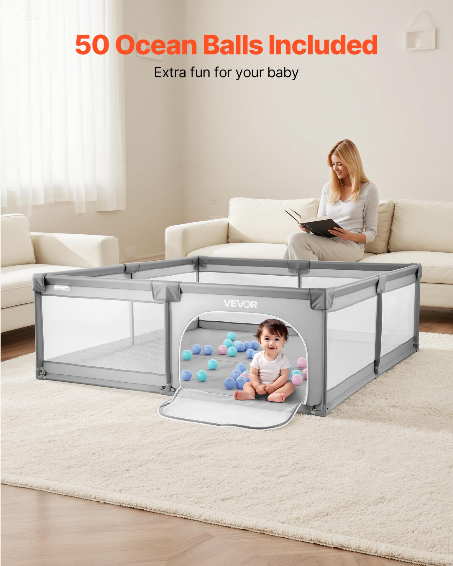 Large Baby Playpen with Balls – Indoor Outdoor Safety Activity Center