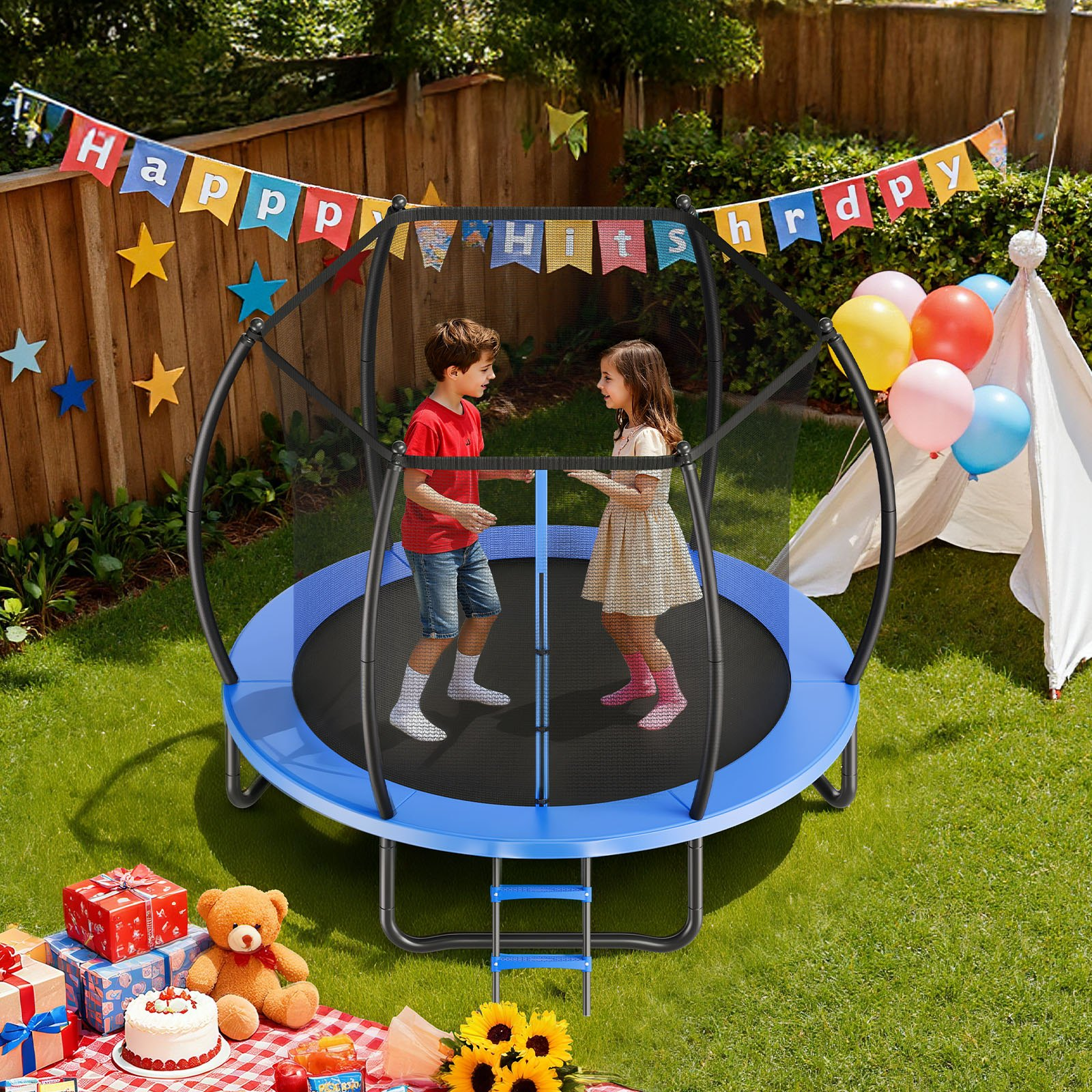 8FT Outdoor Trampoline with Safety Enclosure | Heavy-Duty Backyard Trampoline for Kids & Adults