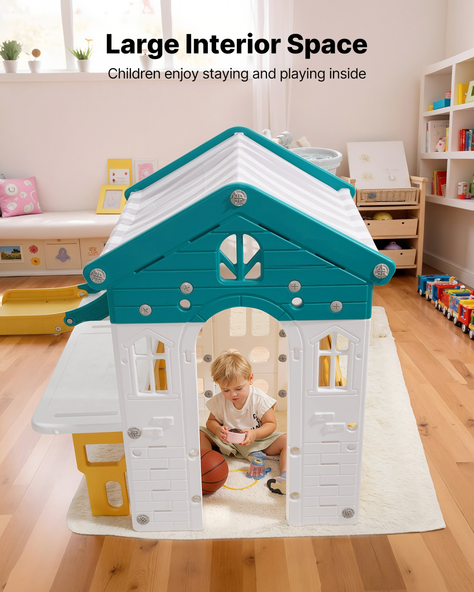 Outdoor Toddler Playhouse with Slide – Mini Playground Playset for Kids 1+