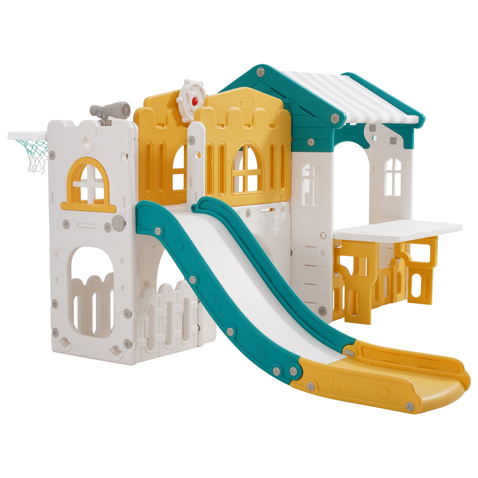 Outdoor Toddler Playhouse with Slide – Mini Playground Playset for Kids 1+