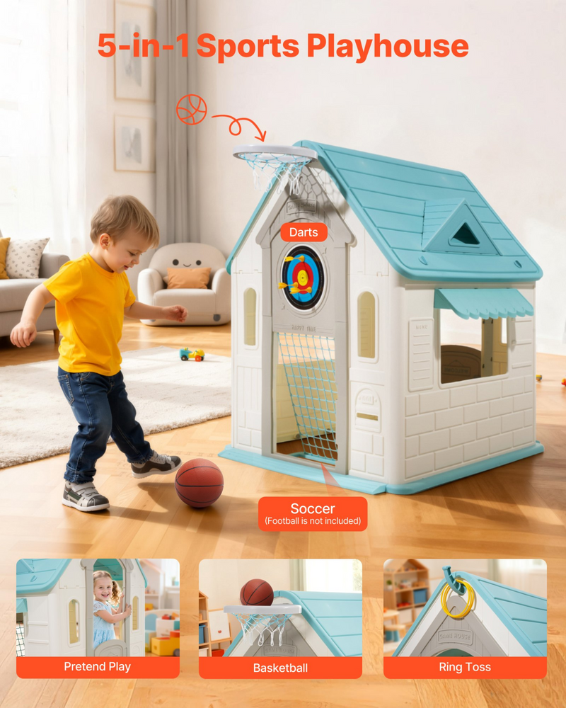5-in-1 Outdoor Playhouse for Kids – Cottage Slide & Activity Play Set (Ages 2+)