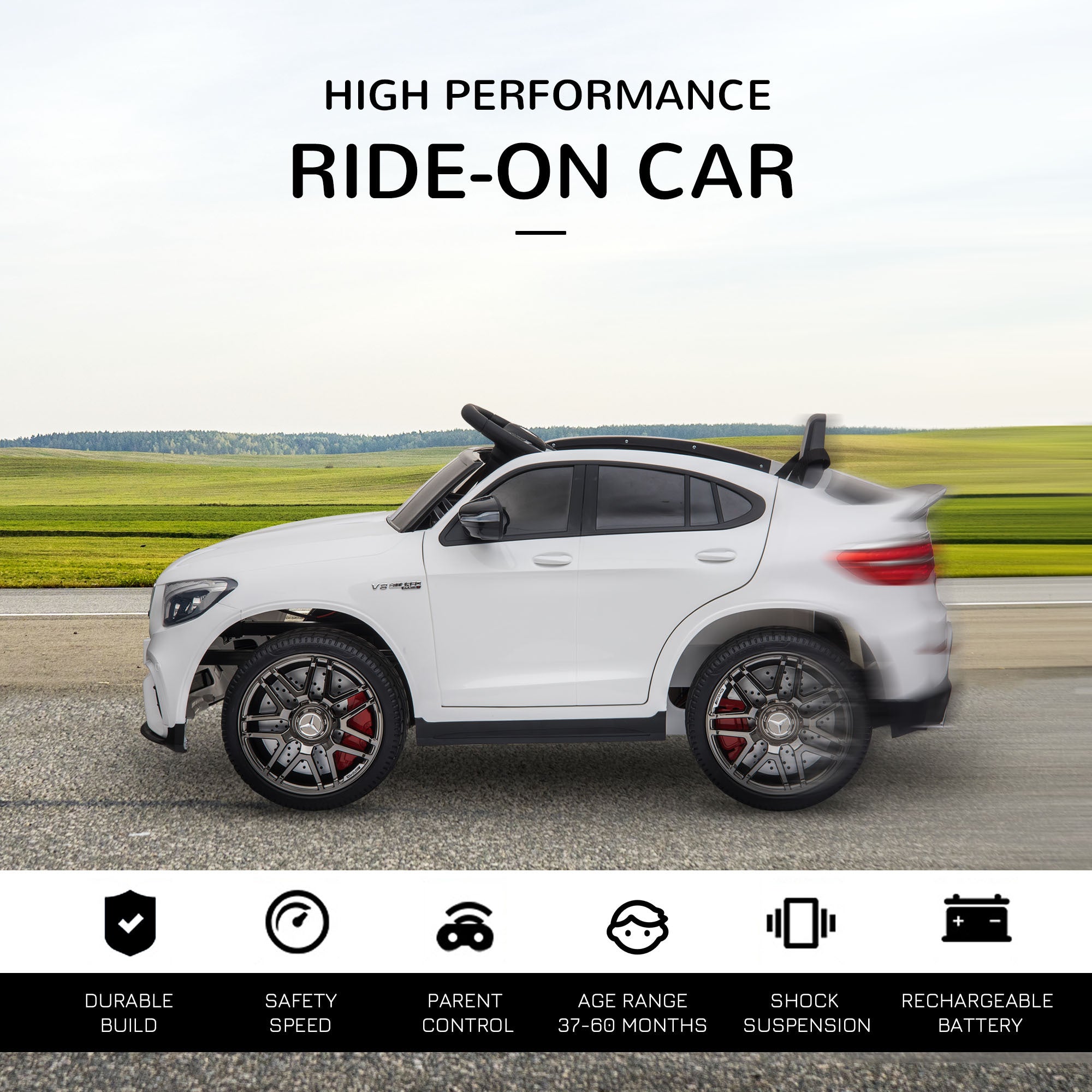 TheLittleBigStore 12V Mercedes-Benz AMG GLC63S Kids Electric Ride-On Car with Remote Control, MP3 Music, LED Lights & Suspension (White)