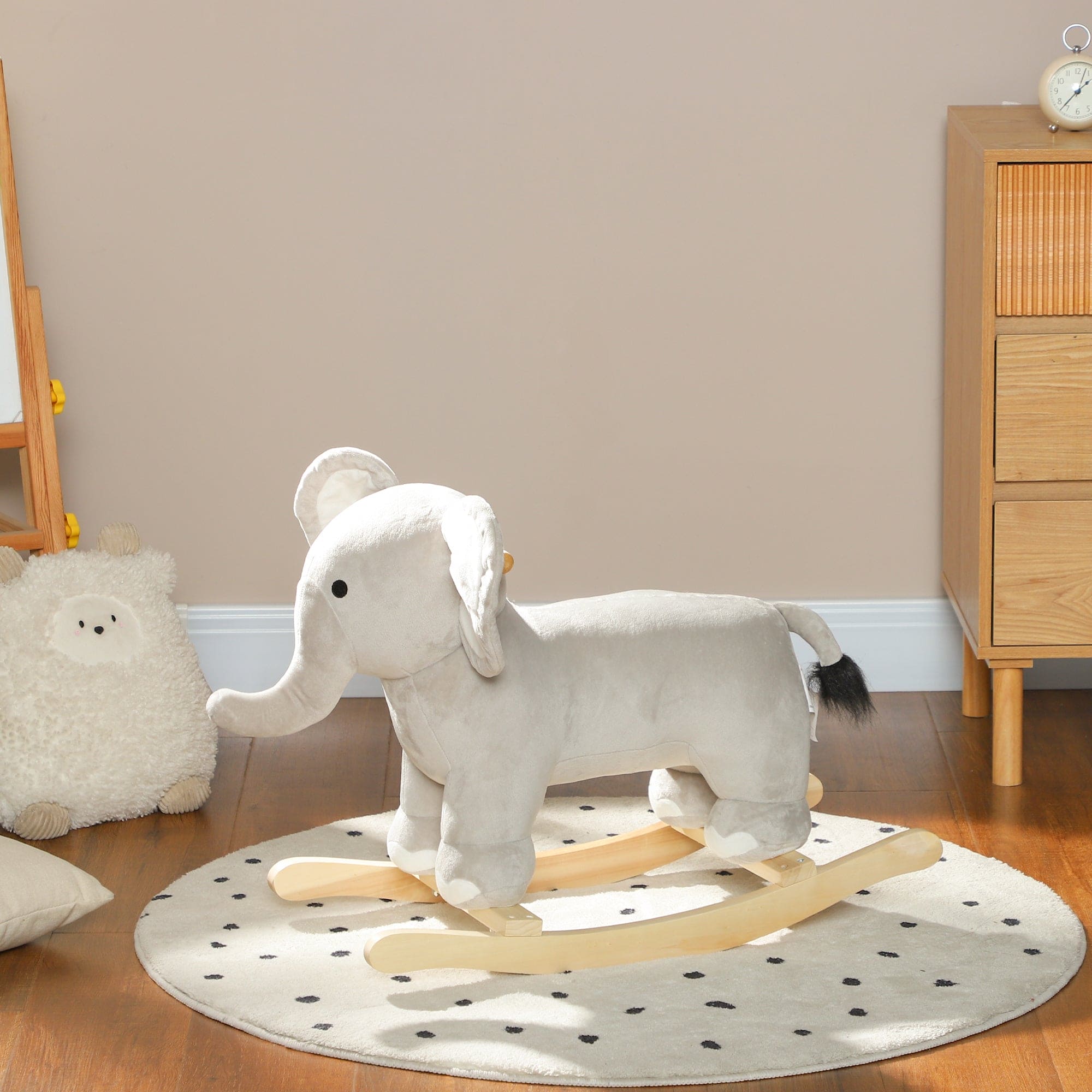 Qaba Rocking Horse, Kids Rocking Animal, Elephant Rocker with Realistic Sounds, Plush Ride on Toy for Years 2-4, Gray - The Little Big Store