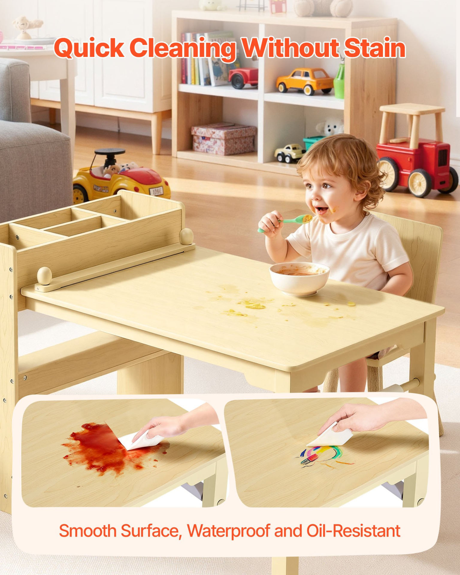 Kids Art Table and Chair Set with Storage Cabinet – Wooden Activity Desk for Learning & Drawing