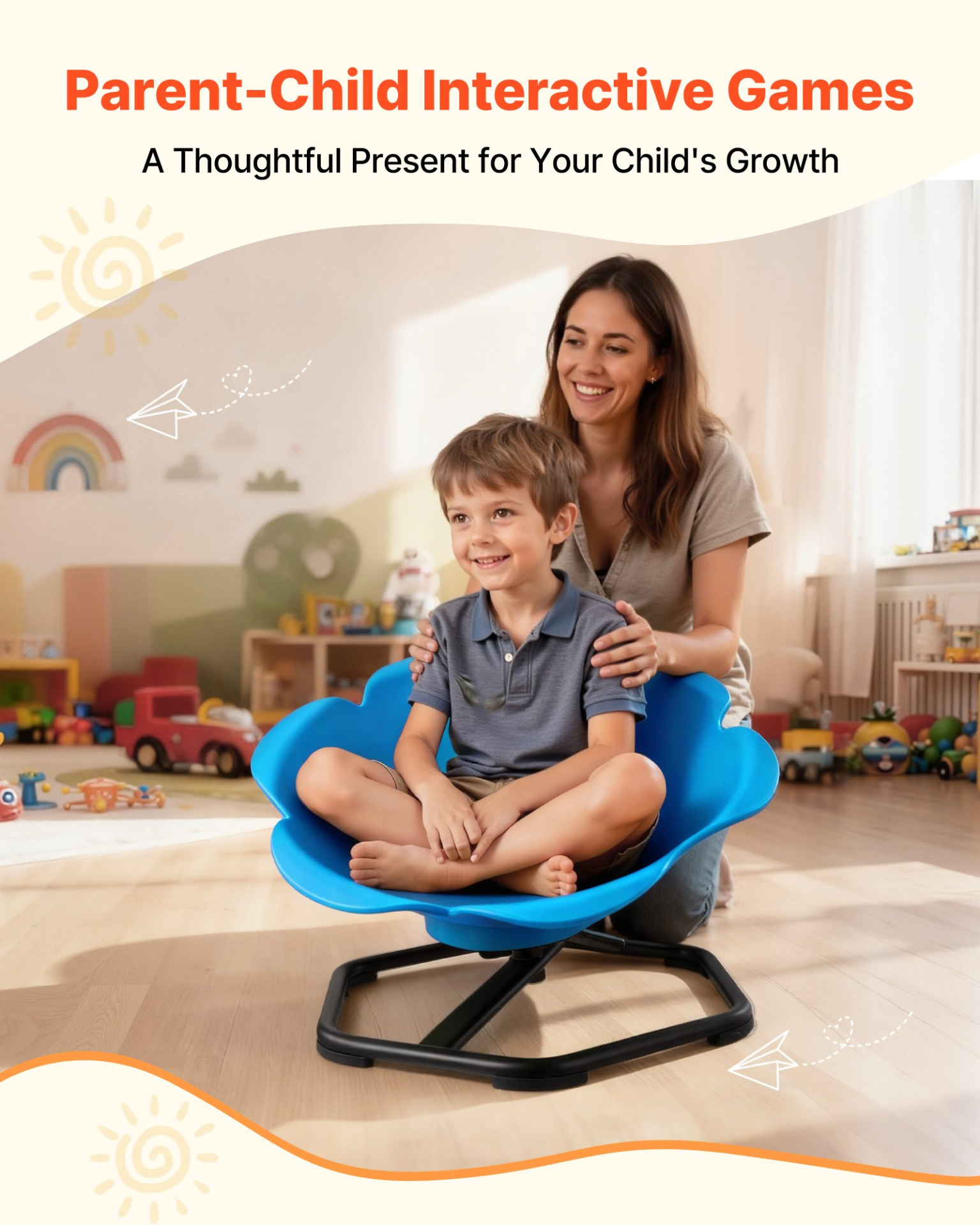Kids Sensory Swivel Chair – 360° Rotating Roller Seat for Active Play (Blue)