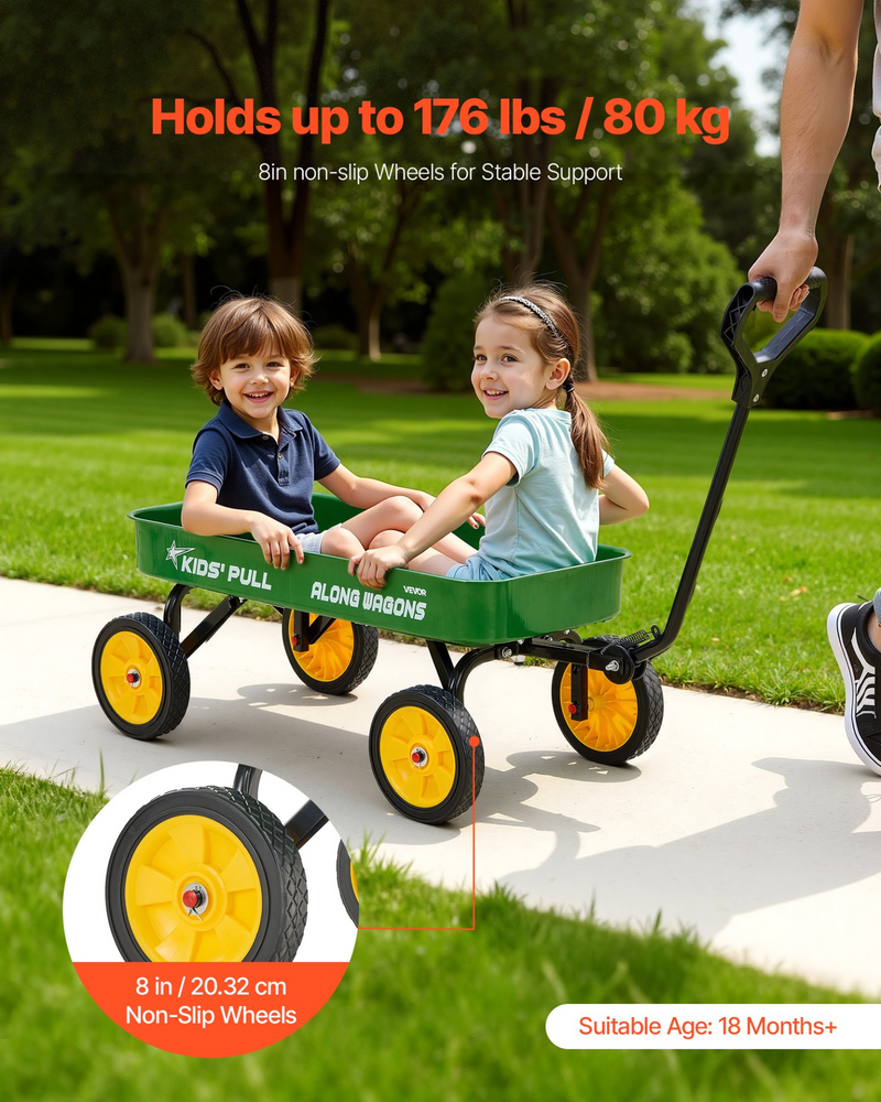 Kids Pull-Along Wagon Cart – 39 Inch All-Terrain Utility Wagon (Green)
