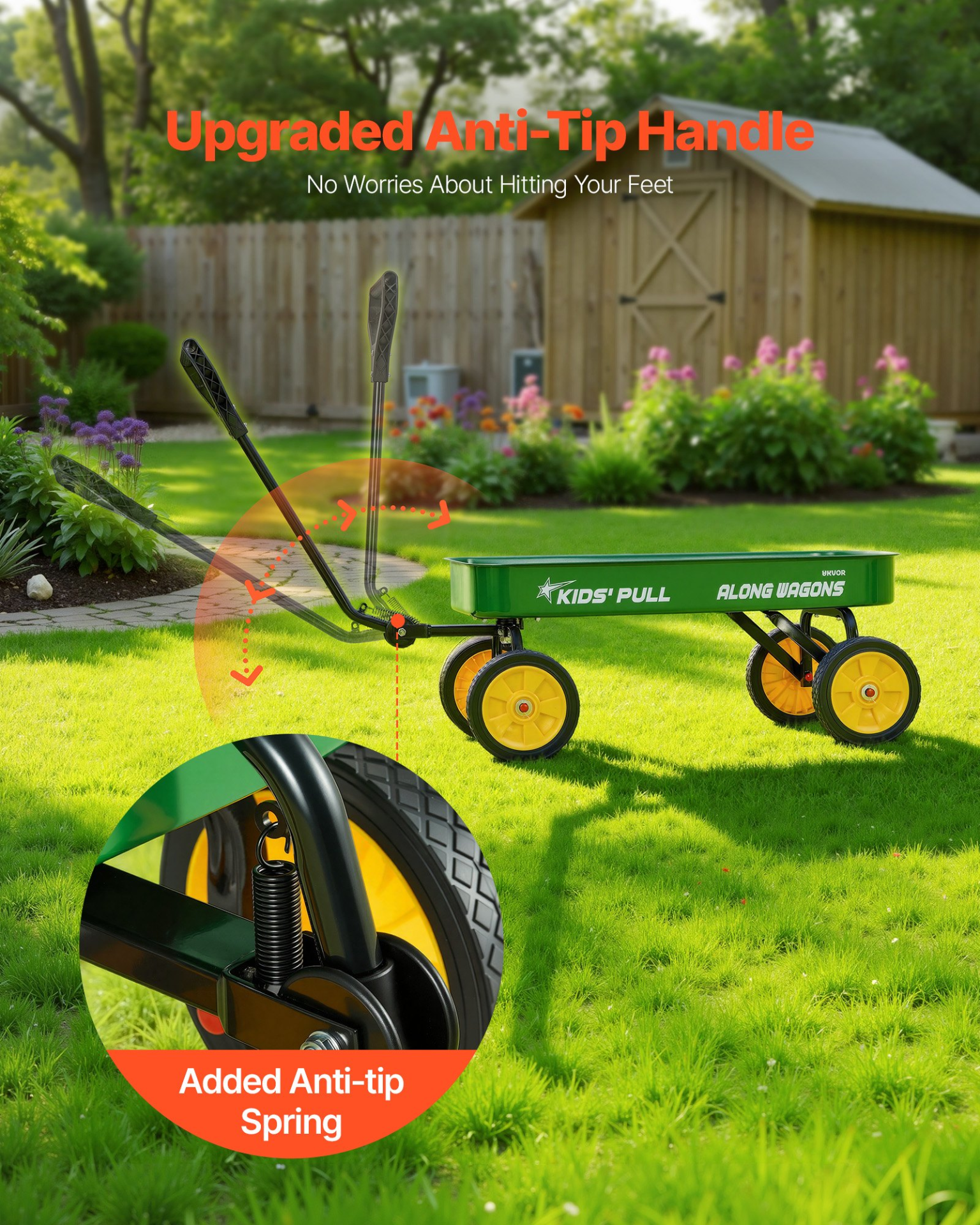 Kids Pull-Along Wagon Cart – 39 Inch All-Terrain Utility Wagon (Green)