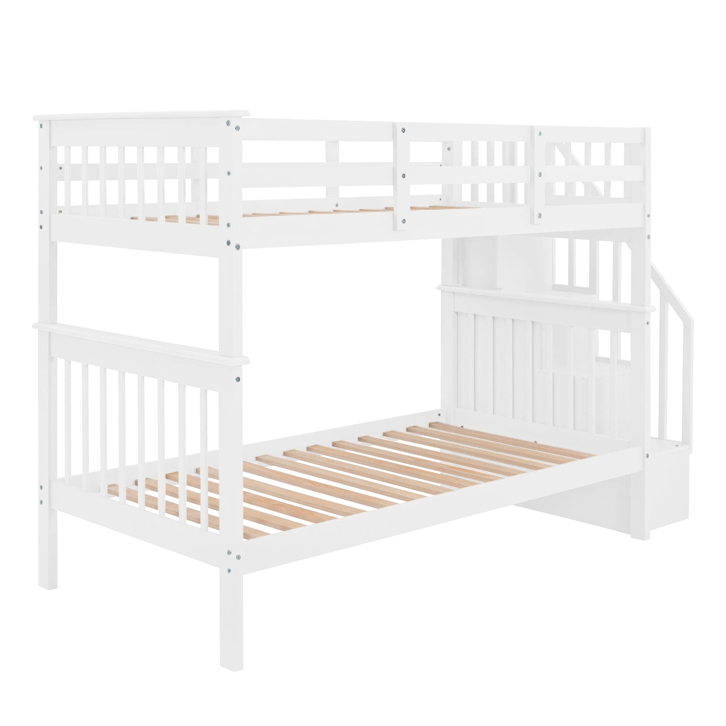Stairway Twin-Over-Twin Bunk Bed with Storage and Guard Rail for Bedroom, Dorm, White color(OLD SKU :LP000109AAK) - The Little Big Store