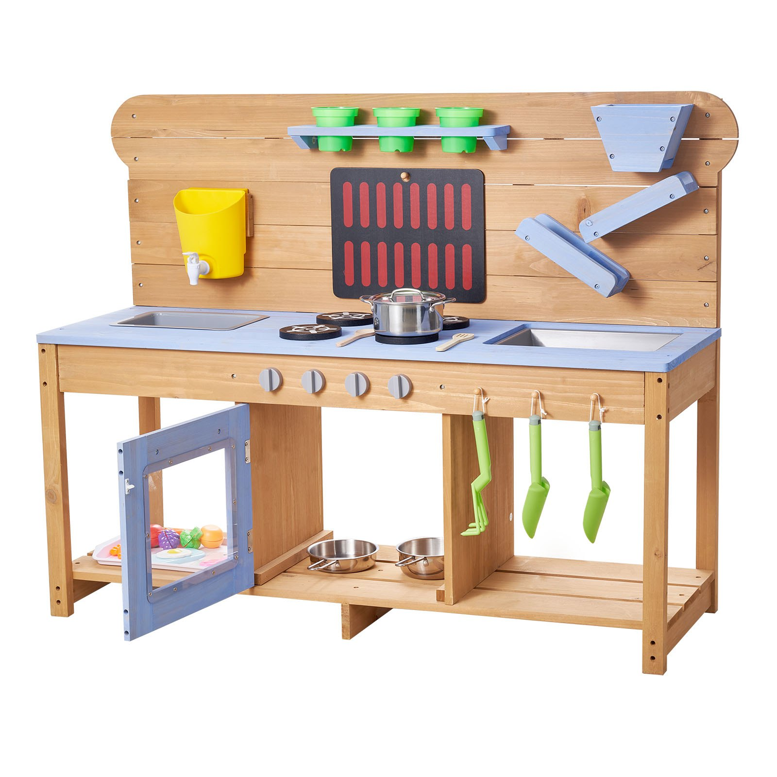 Kids Outdoor Mud Kitchen Playset – Wooden Water & Sand Cooking Station