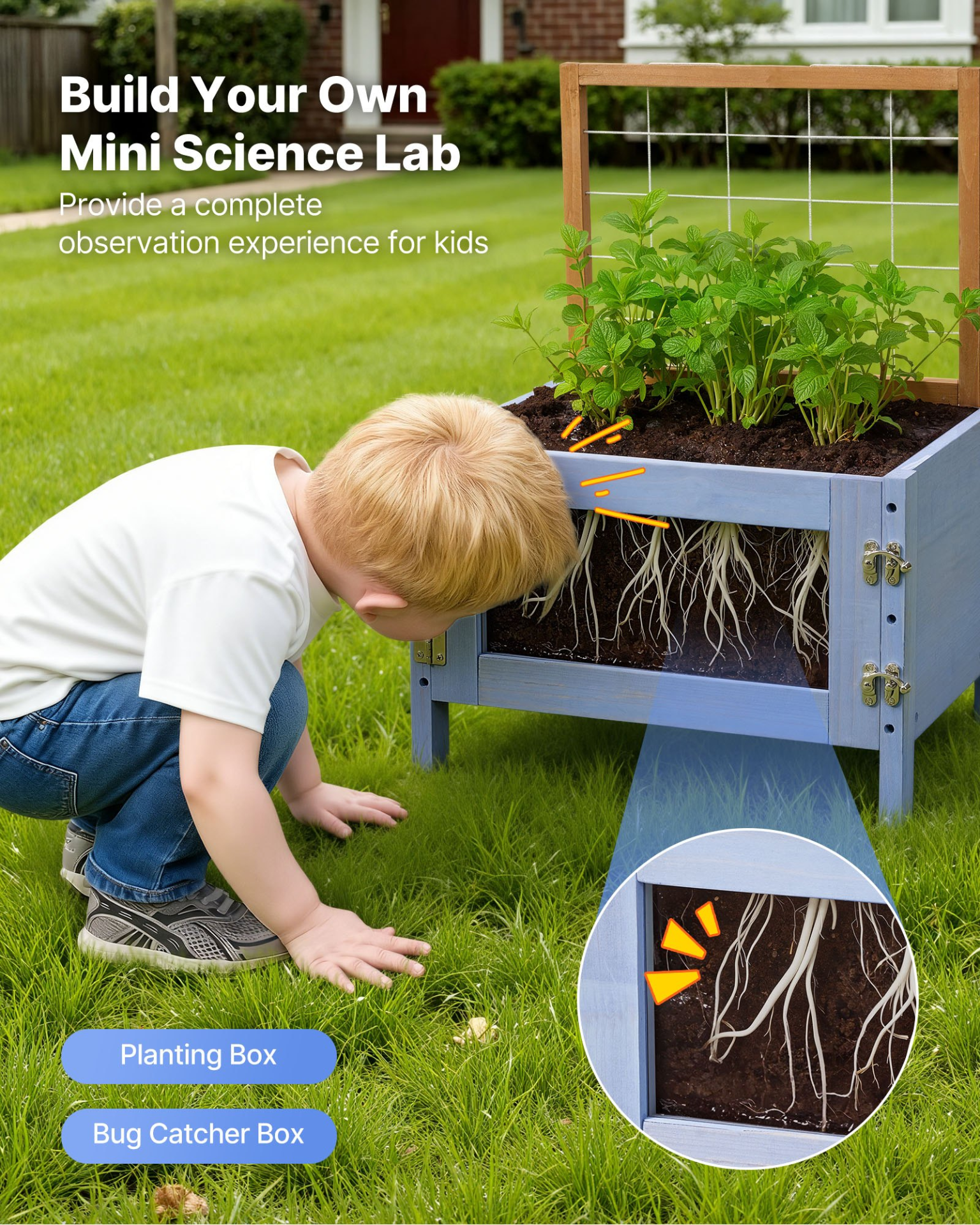 VEVOR Mud Kitchen, Outdoor Mud Kitchen for Kids, Wood Outdoor Play Kitchens with Planting Box, Critter Catcher Container, Tank, Sink, Cookware Pots and Accessories, Wooden Play Kitchens for Lawn, Yard