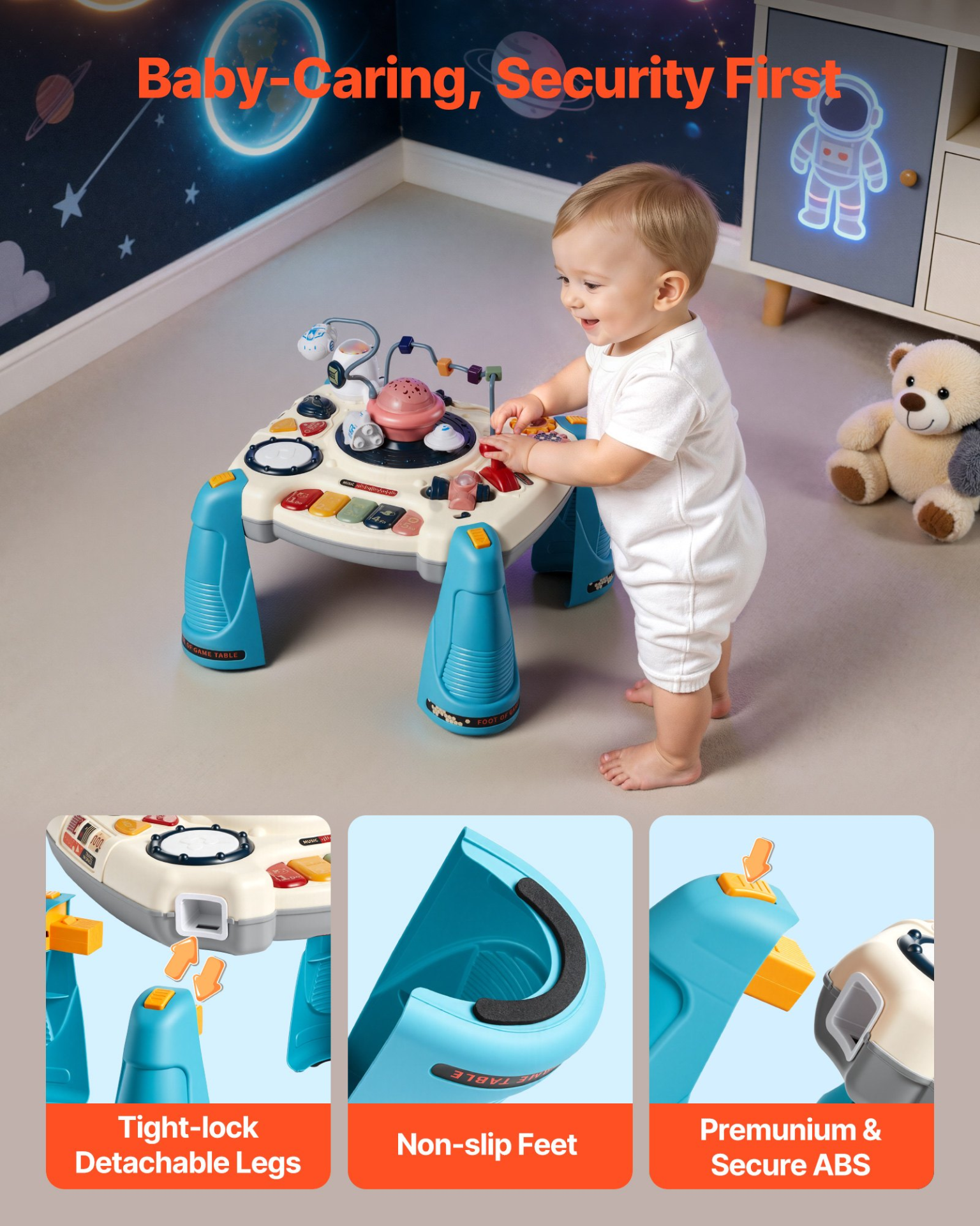 VEVOR Baby Spacecraft Musical Table Toys for 1-3 Years Old, Learning Activity Desk with Space Theme & Soft-glow Star Projector & 60+ Sound Sources, Toddler Learning Table for Kids 6+ Months