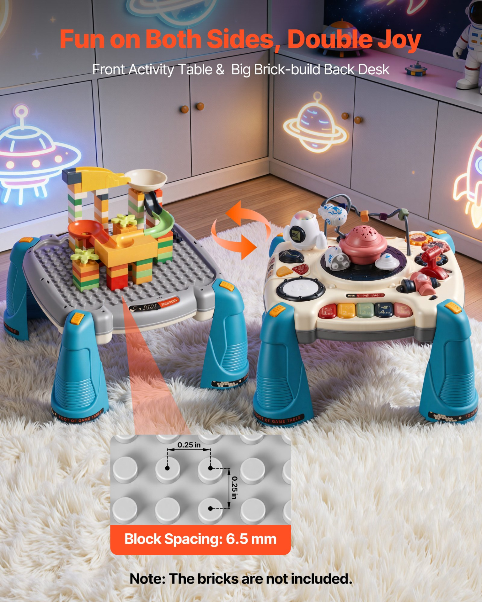 VEVOR Baby Spacecraft Musical Table Toys for 1-3 Years Old, Learning Activity Desk with Space Theme & Soft-glow Star Projector & 60+ Sound Sources, Toddler Learning Table for Kids 6+ Months