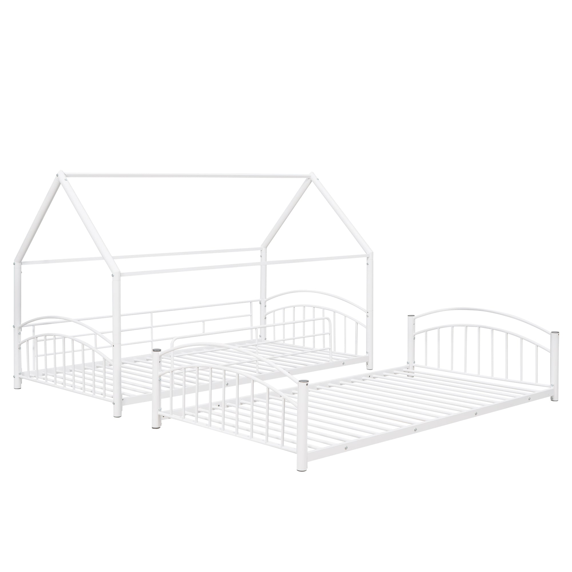 Twin Over Twin Metal Bunk Bed Kids House Bed with Slide