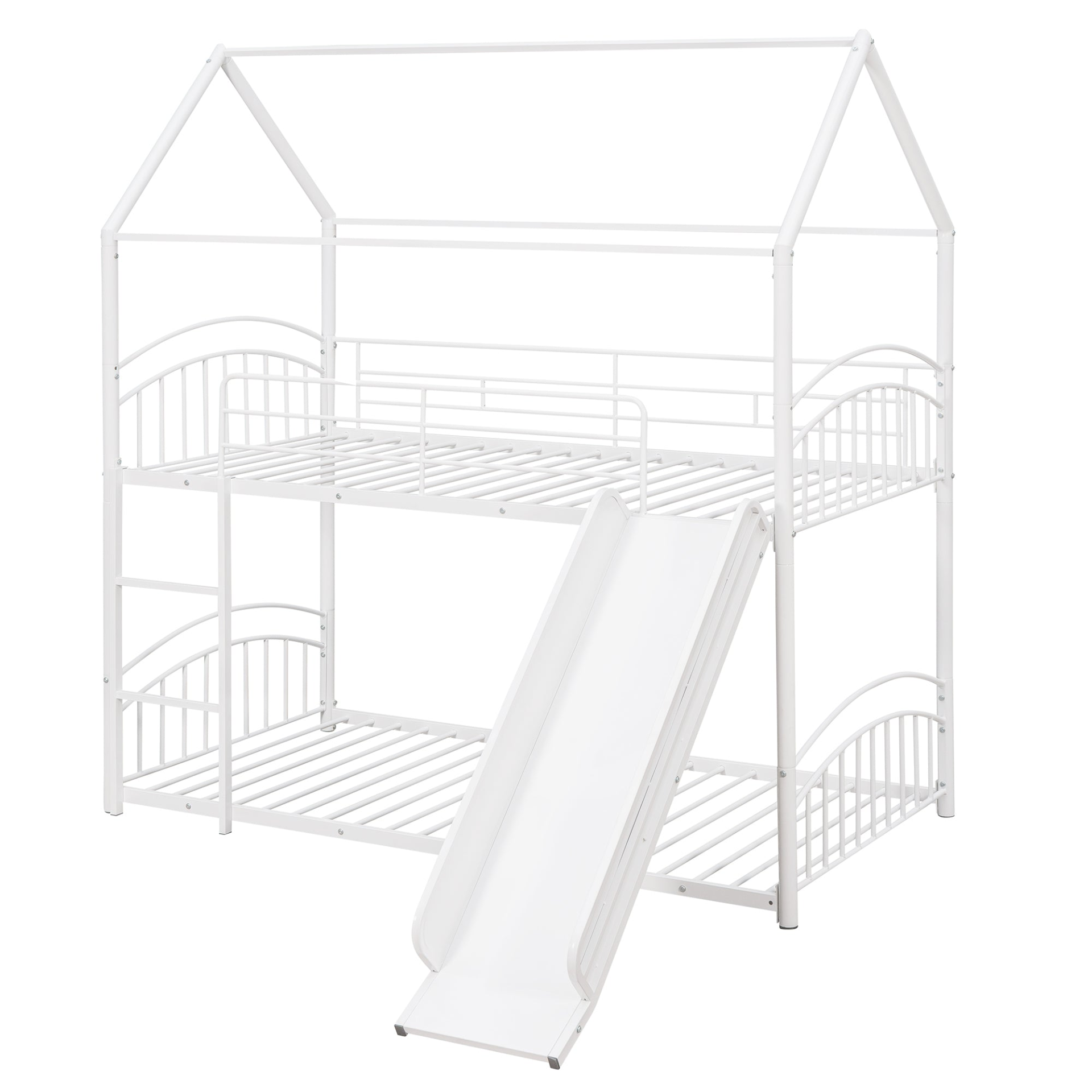 Twin Over Twin Metal Bunk Bed Kids House Bed with Slide