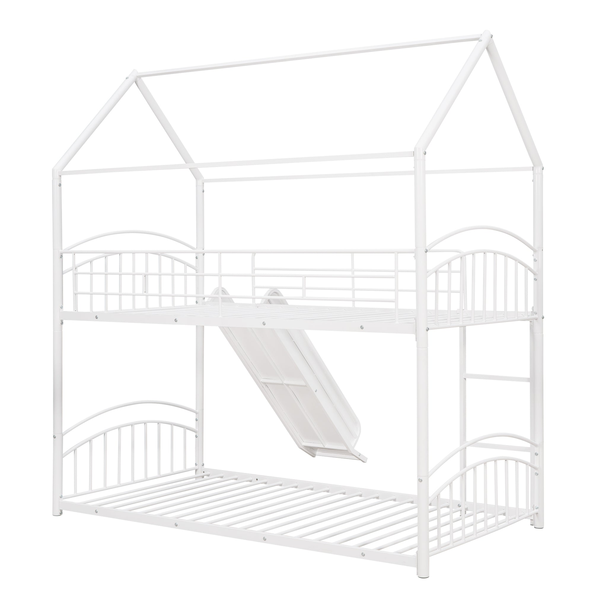 Twin Over Twin Metal Bunk Bed Kids House Bed with Slide