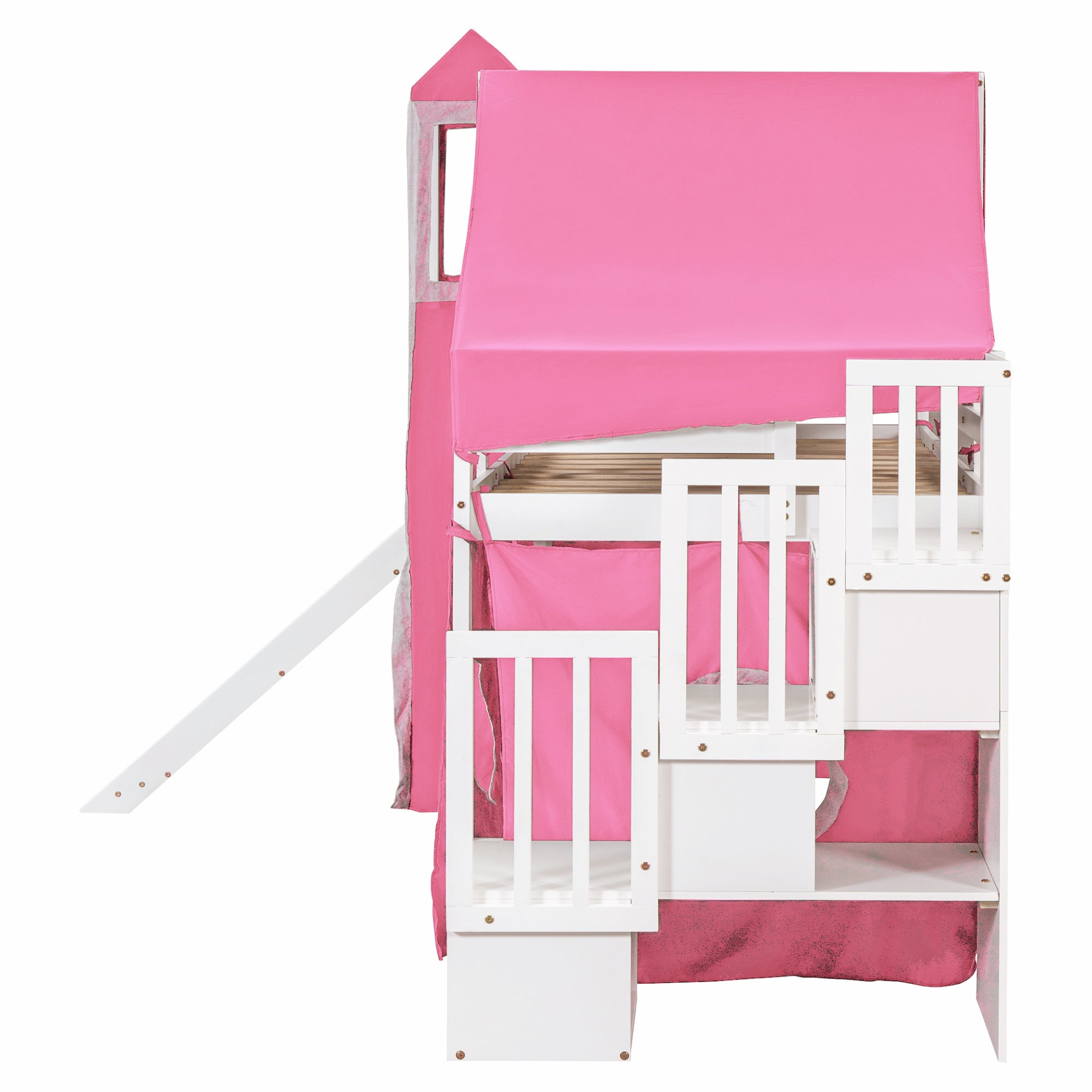 Twin Size Loft Bed with Tent and Tower