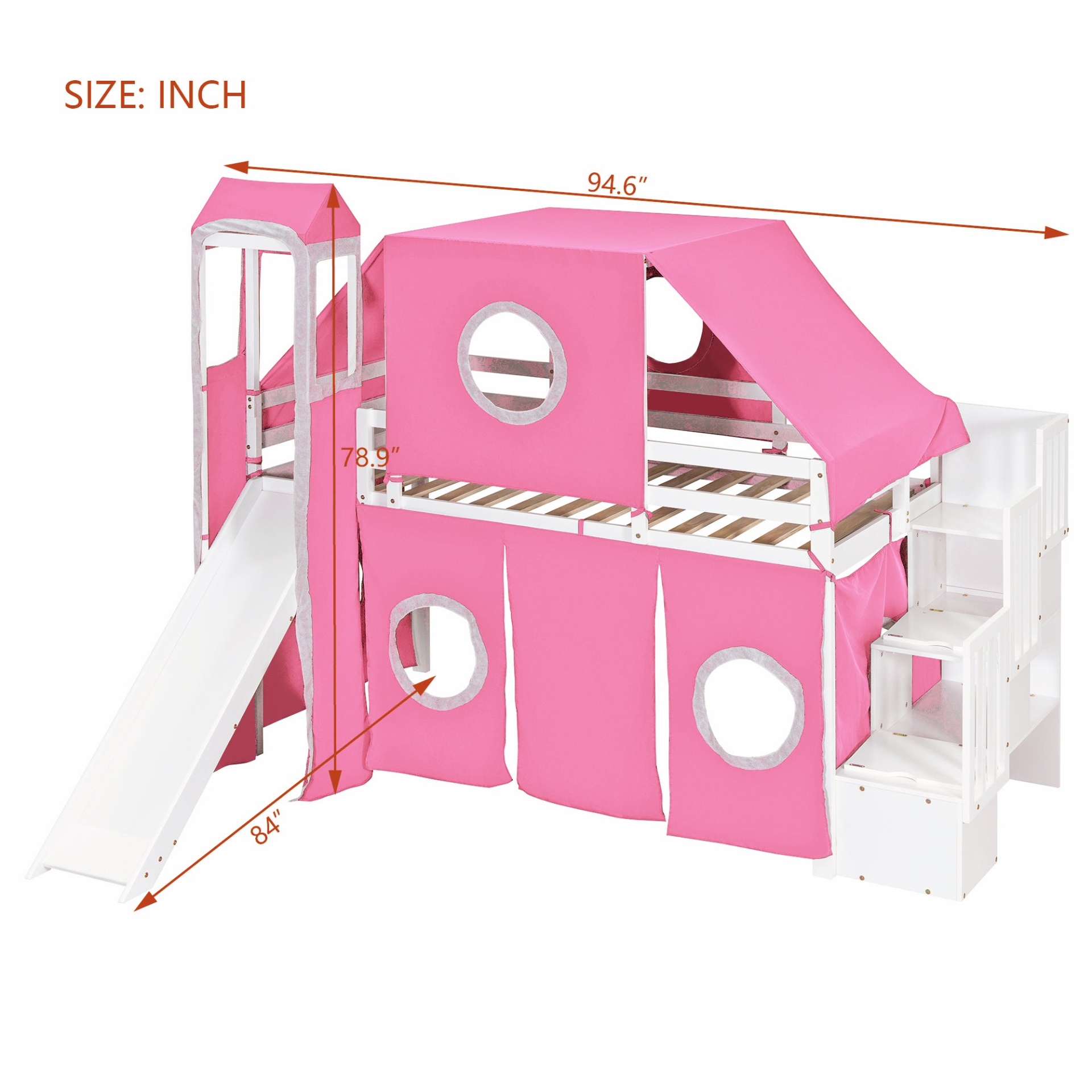 Twin Size Loft Bed with Tent and Tower