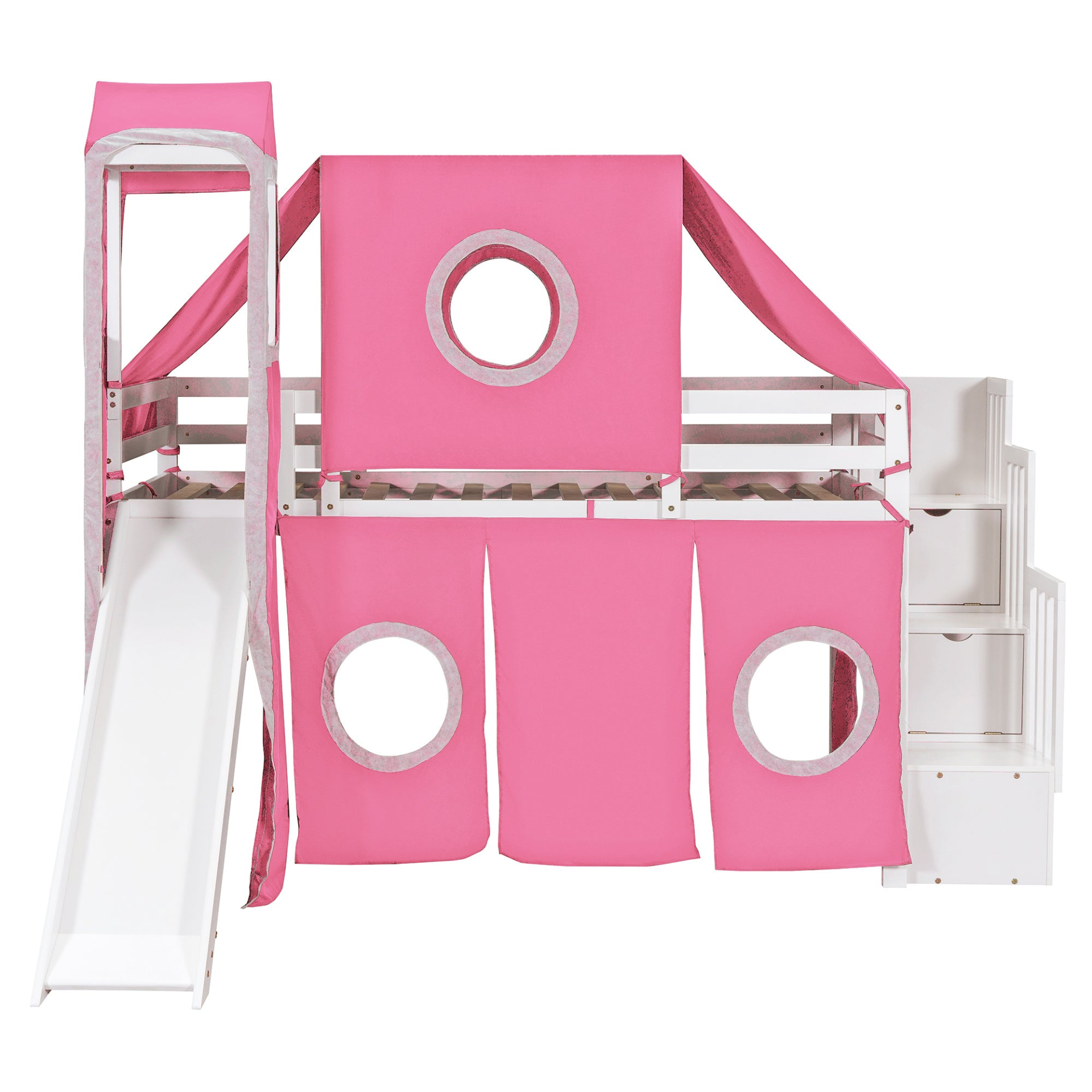 Twin Size Loft Bed with Tent and Tower