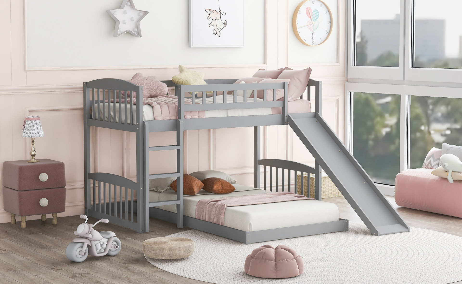 Twin Over Twin Bunk Bed with Slide and Ladder