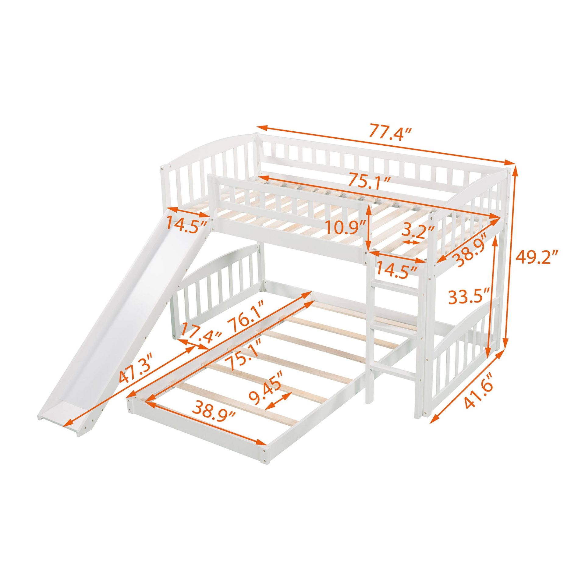 Twin Over Twin Bunk Bed with Slide and Ladder