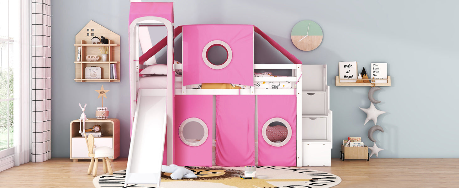 Twin Size Loft Bed with Tent and Tower