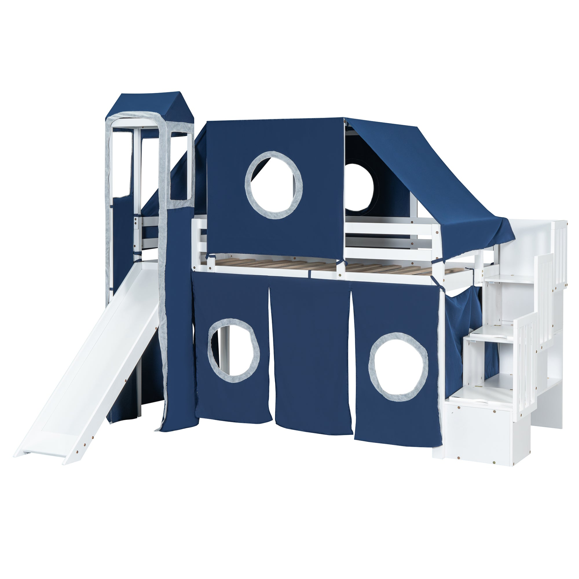 Twin Size Loft Bed with Tent and Tower