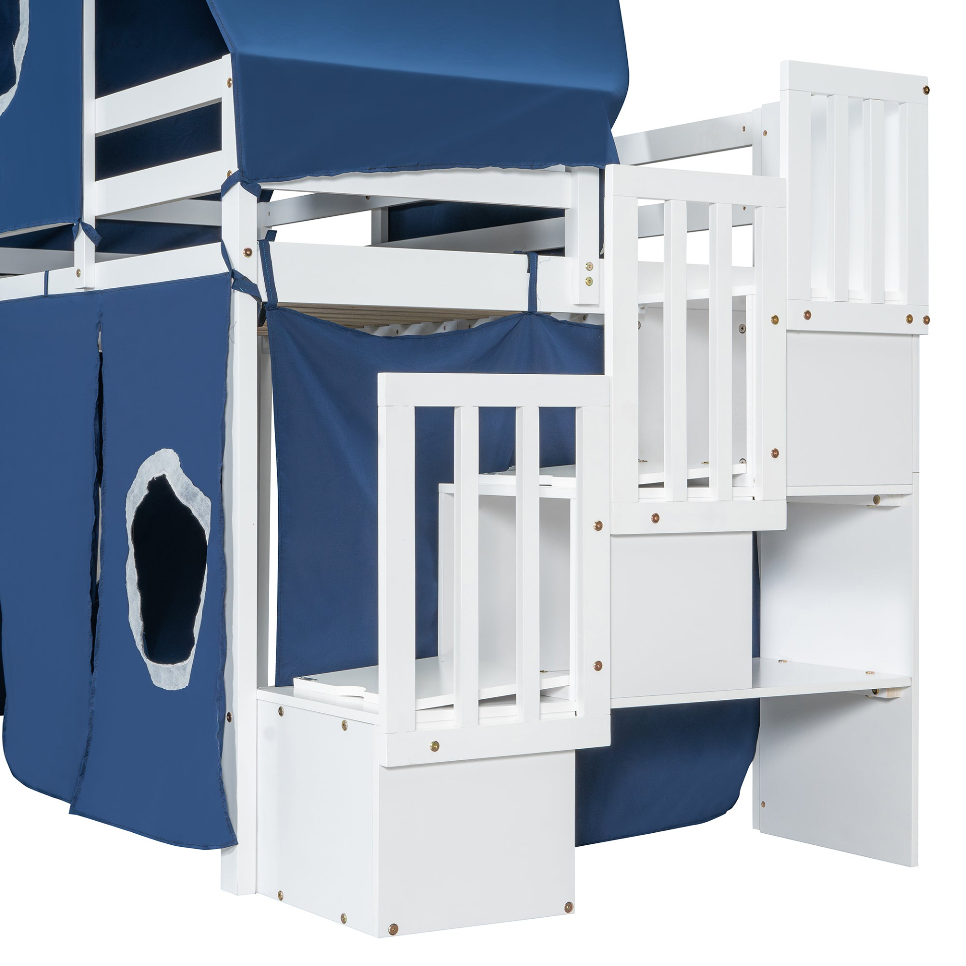 Twin Size Loft Bed with Tent and Tower