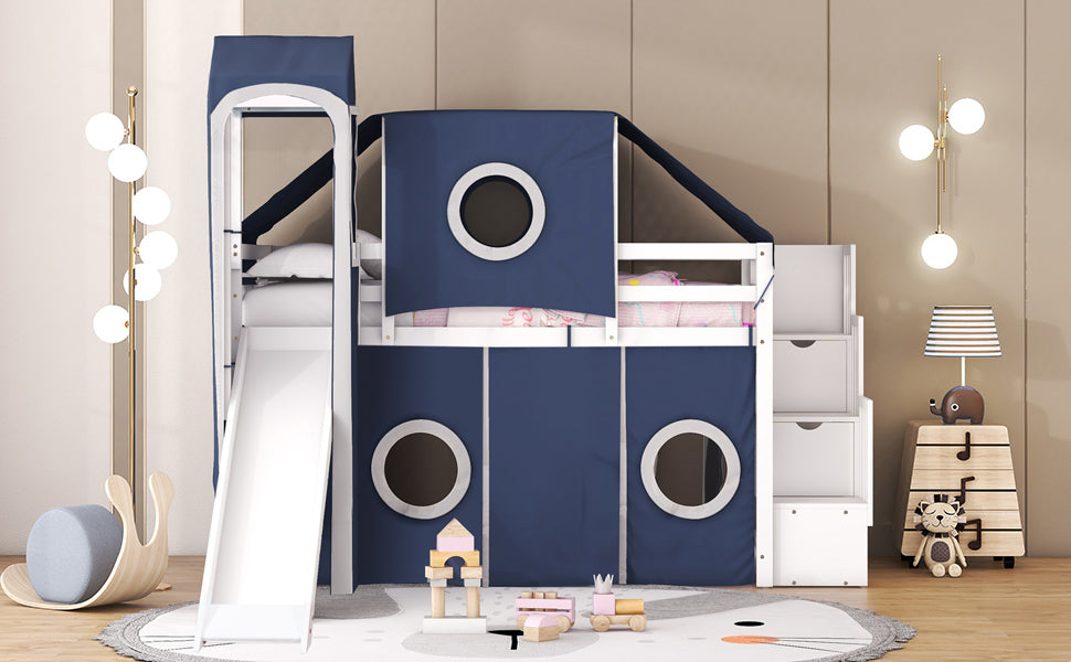 Twin Size Loft Bed with Tent and Tower