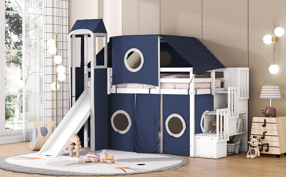 Twin Size Loft Bed with Tent and Tower