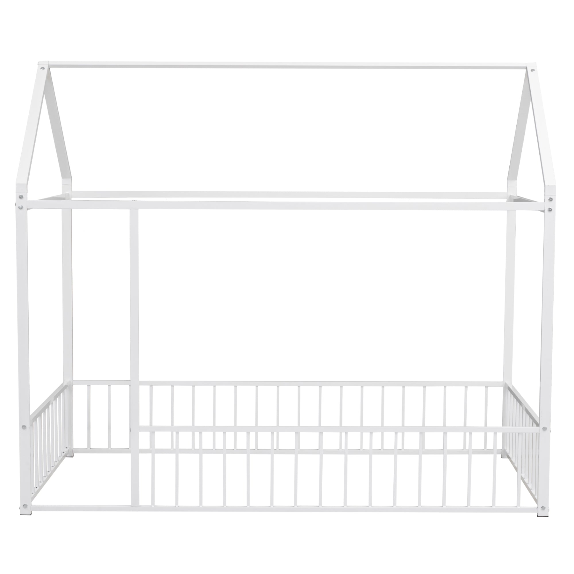 Metal House Bed Frame with Fence, Sturdy Design for Kids, Teens, Girls, Boys