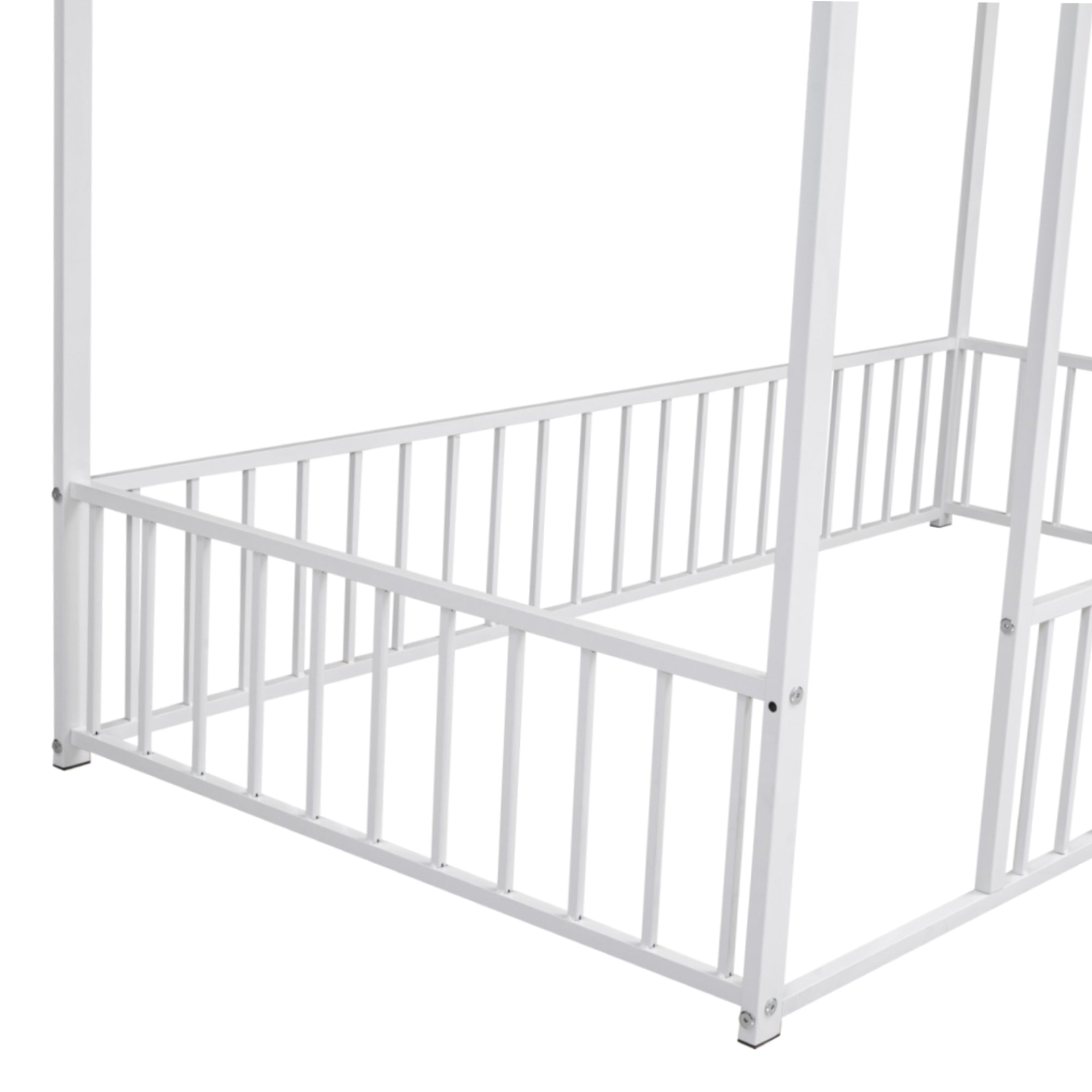 Metal House Bed Frame with Fence, Sturdy Design for Kids, Teens, Girls, Boys