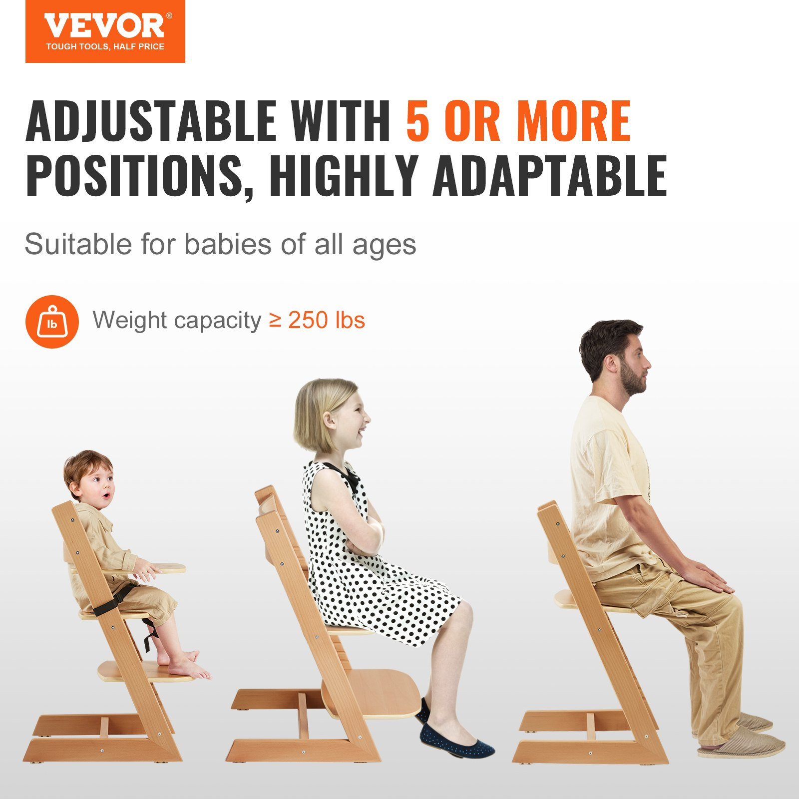 Convertible Wooden High Chair for Babies & Toddlers – Adjustable Feeding Chair with Tray, Grows with Your Child, Beech Wood, Natural Finish