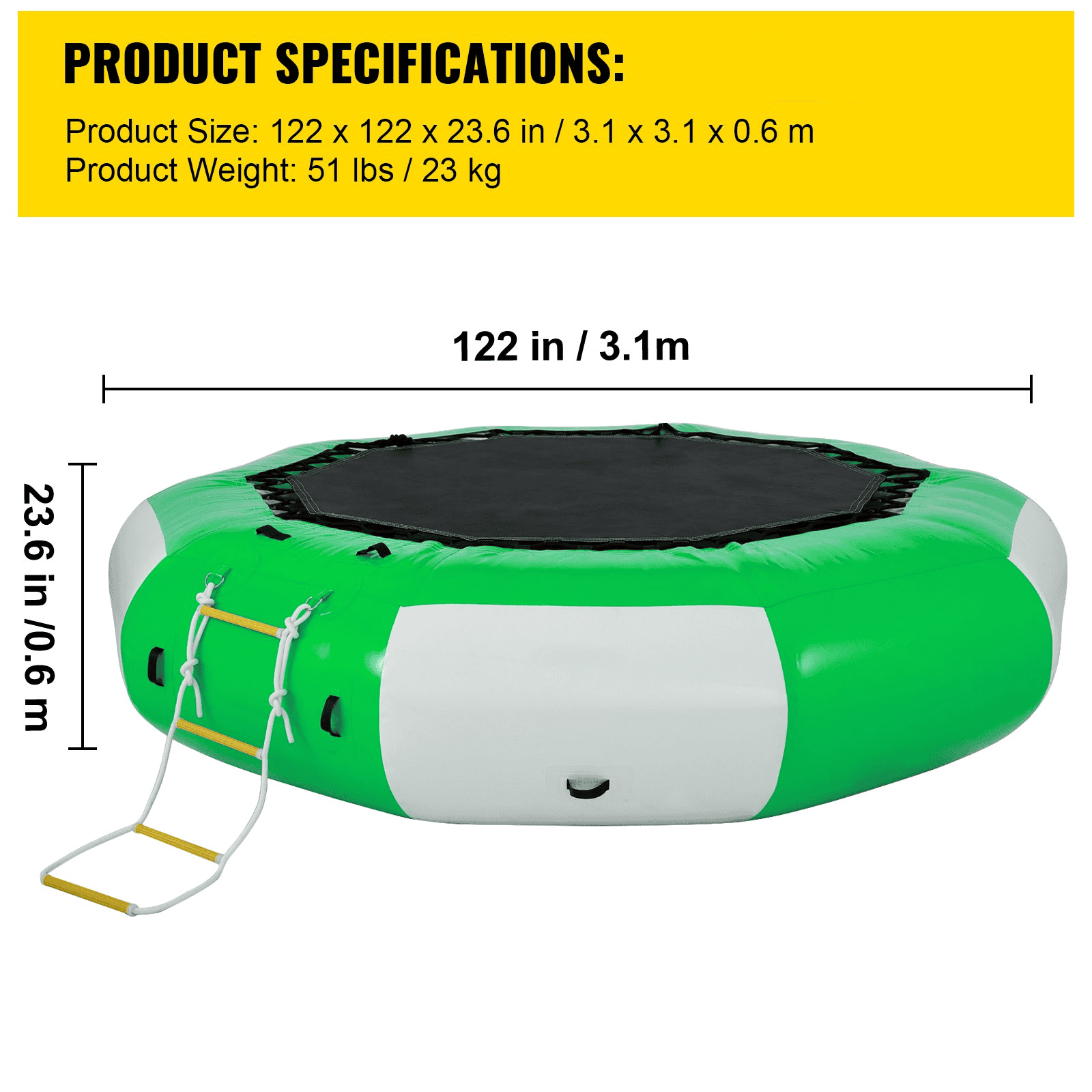 10FT Inflatable Water Trampoline – Round Water Bouncer with Ladder
