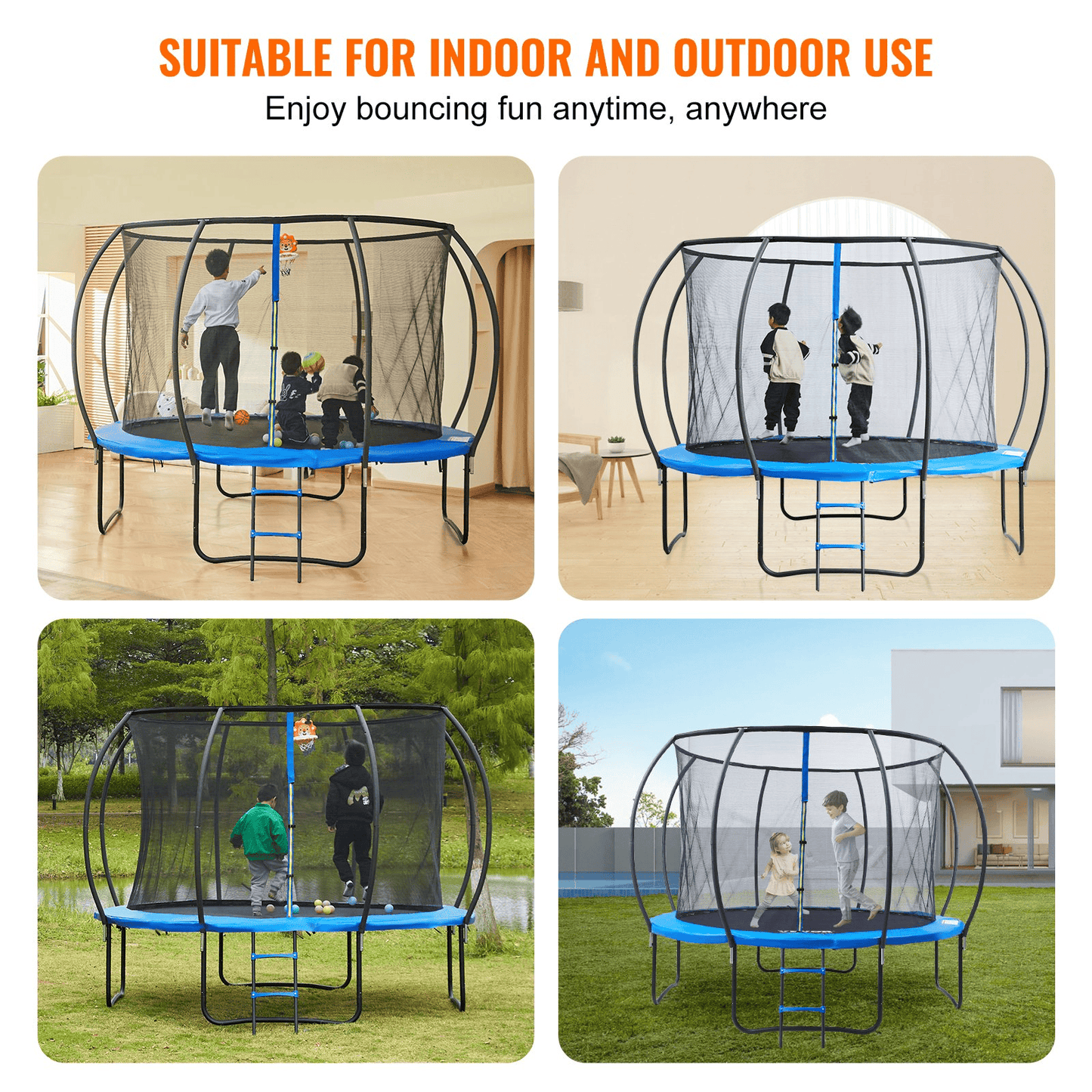 VEVOR 10FT Trampoline, 330 lbs Trampoline with Enclosure Net, Ladder, and Curved Pole, Heavy Duty Trampoline with Jumping Mat and Spring Cover Padding, Outdoor Recreational Trampolines for Kids Adults - The Little Big Store