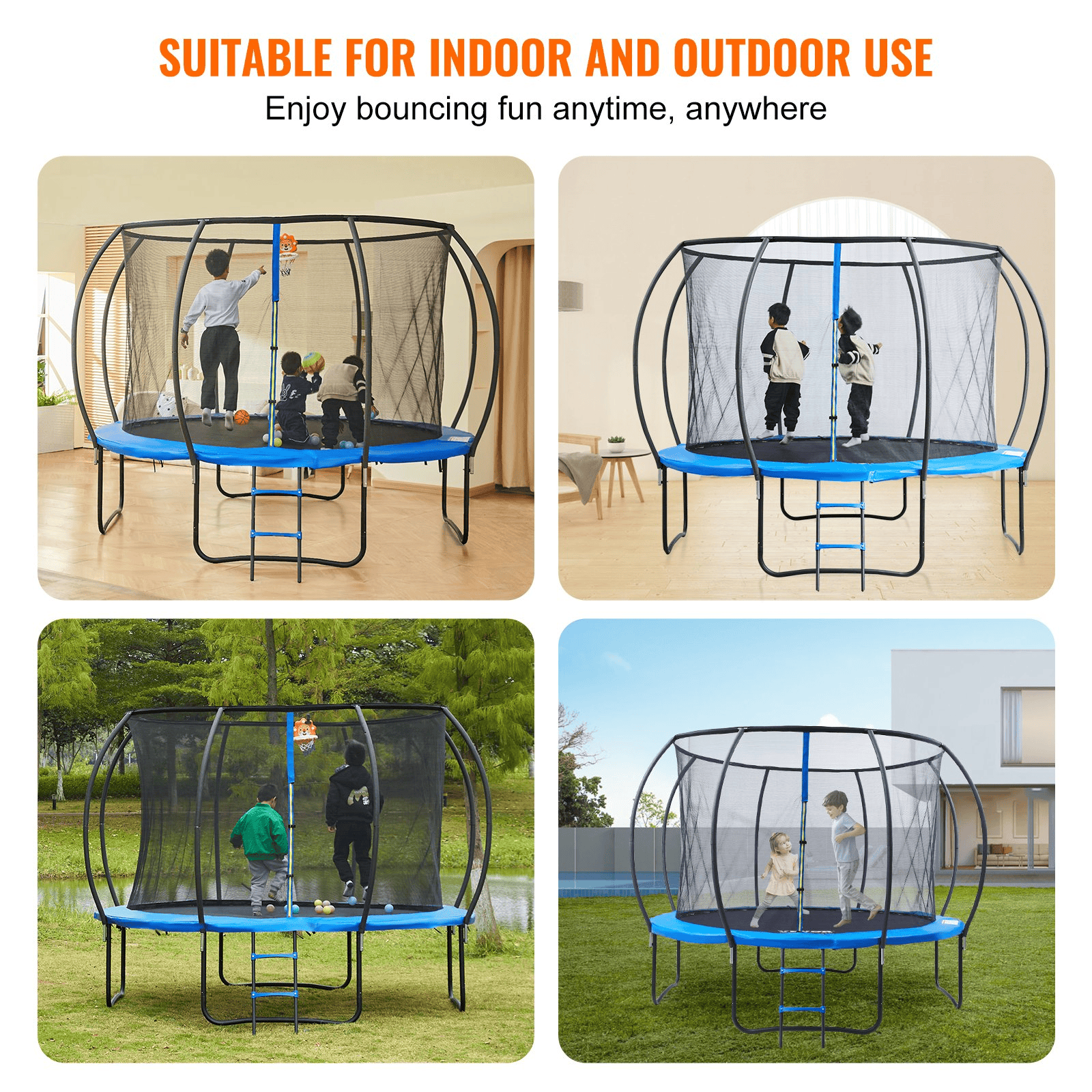 VEVOR 10FT Trampoline, 330 lbs Trampoline with Enclosure Net, Ladder, and Curved Pole, Heavy Duty Trampoline with Jumping Mat and Spring Cover Padding, Outdoor Recreational Trampolines for Kids Adults - The Little Big Store