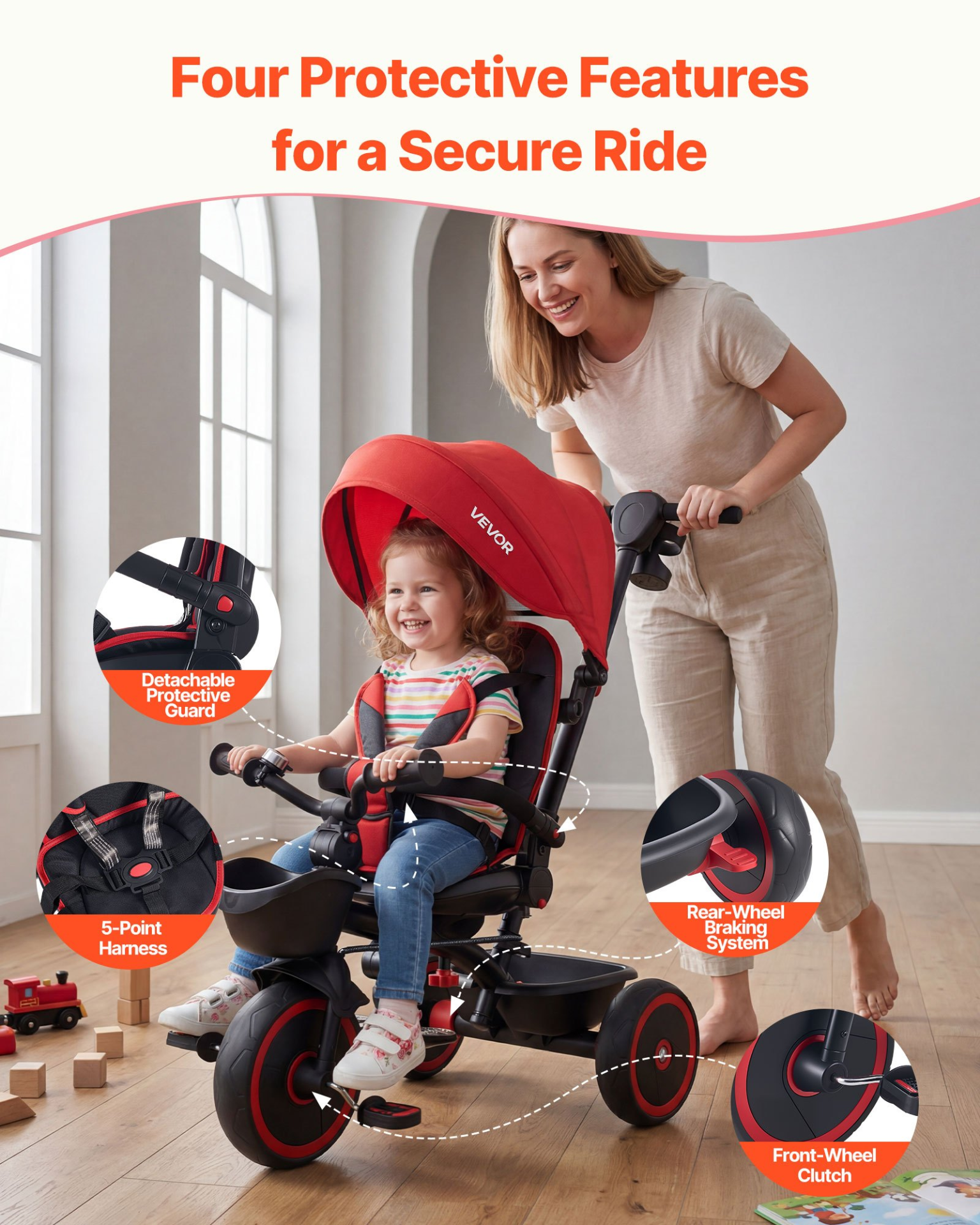 6-in-1 Toddler Tricycle & Stroller for 1-5 Years – Convertible Kids Trike with Parent Push Handle, Canopy & Storage
