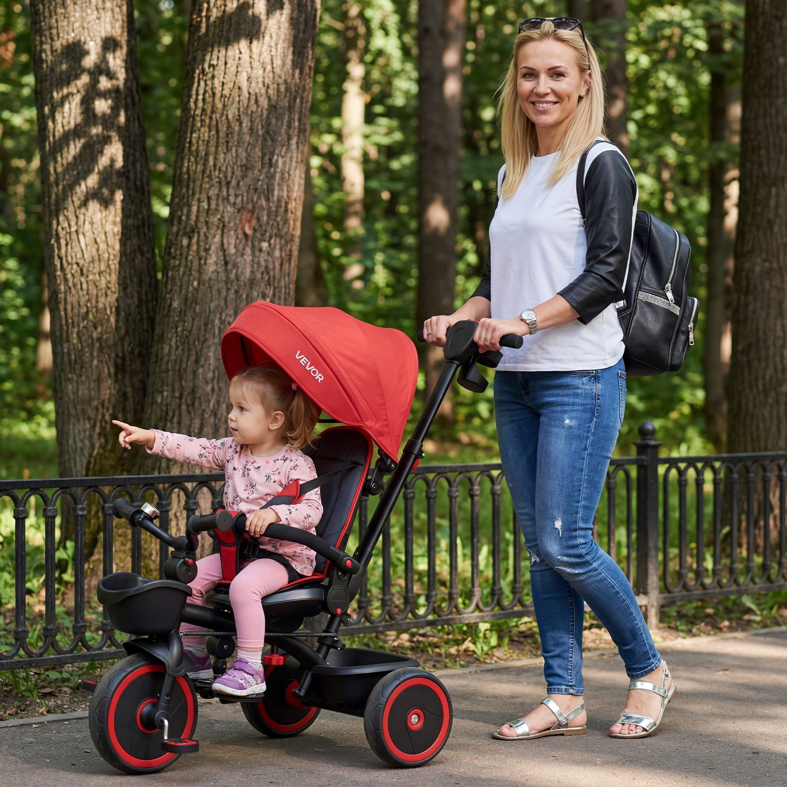 6-in-1 Toddler Tricycle & Stroller for 1-5 Years – Convertible Kids Trike with Parent Push Handle, Canopy & Storage