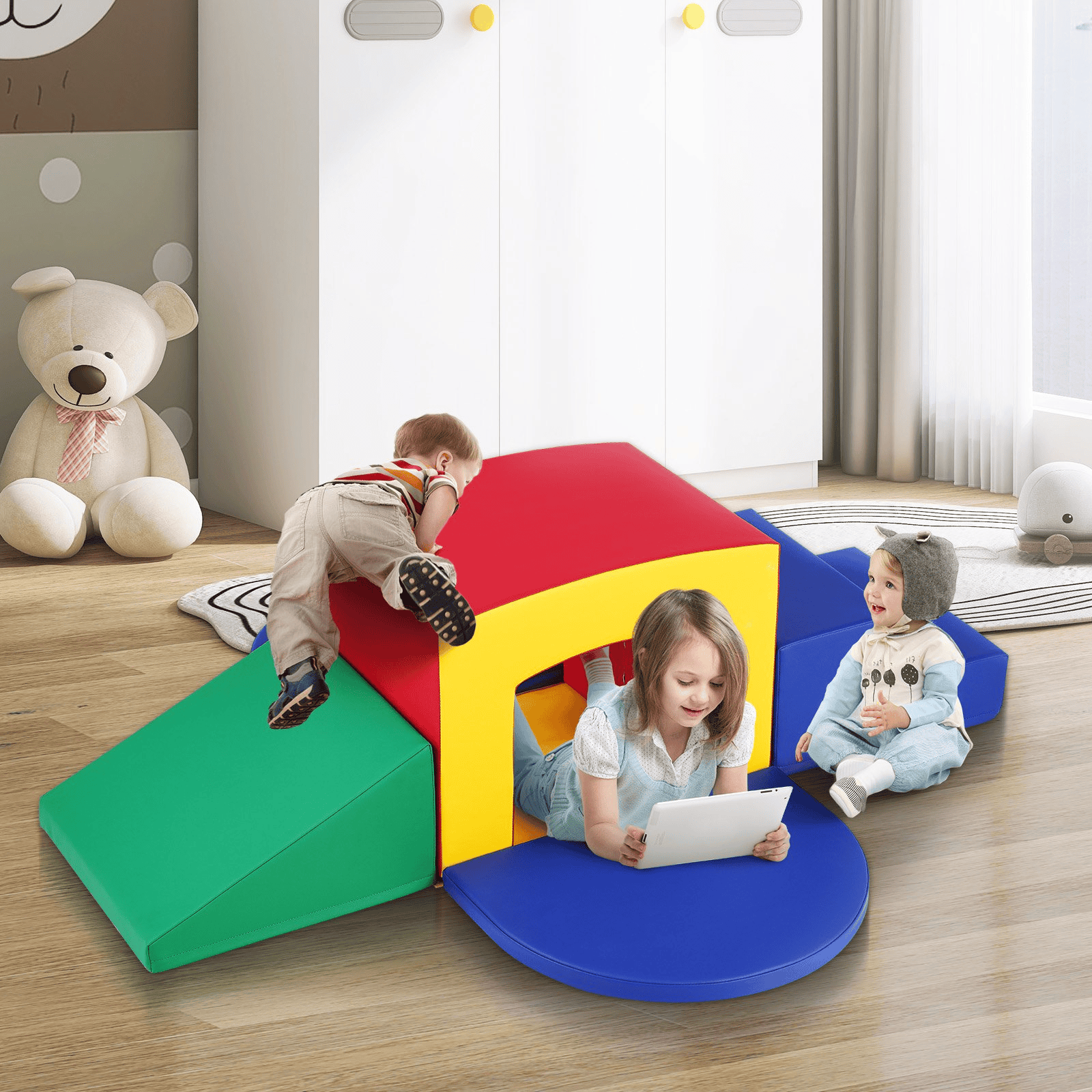Toddler Climbing Toys Indoor, 5 Piece Climb, Crawl and Tunnel Soft Play Equipment, Foam Climbing Toys, Kids Tunnel Maze with Stairs and Ramp,Indoor for Preschoolers Easy to Clean (Assorted) - The Little Big Store