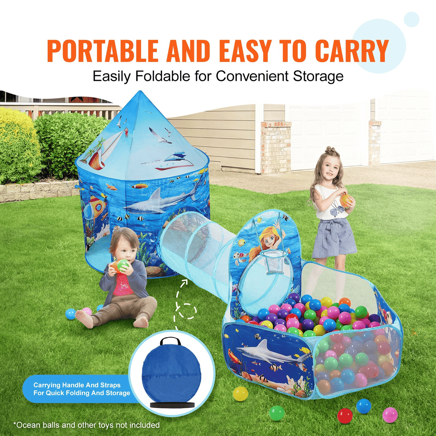 VEVOR 3-in-1 Kids Adventure Play Tent β Tunnel, Basketball Hoop & Ball Pit | Indoor & Outdoor Pop-Up Fun for Toddlers, Boys & Girls, Blue Ocean - The Little Big Store