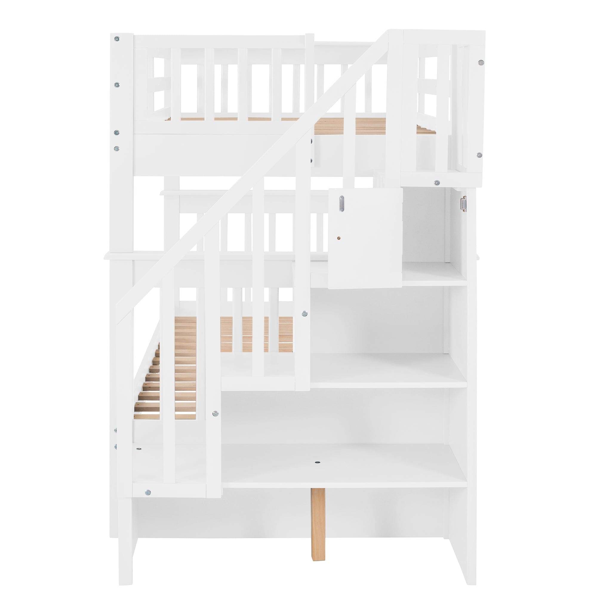 Stairway Twin-Over-Twin Bunk Bed with Storage and Guard Rail for Bedroom, Dorm, White color(OLD SKU :LP000109AAK) - The Little Big Store