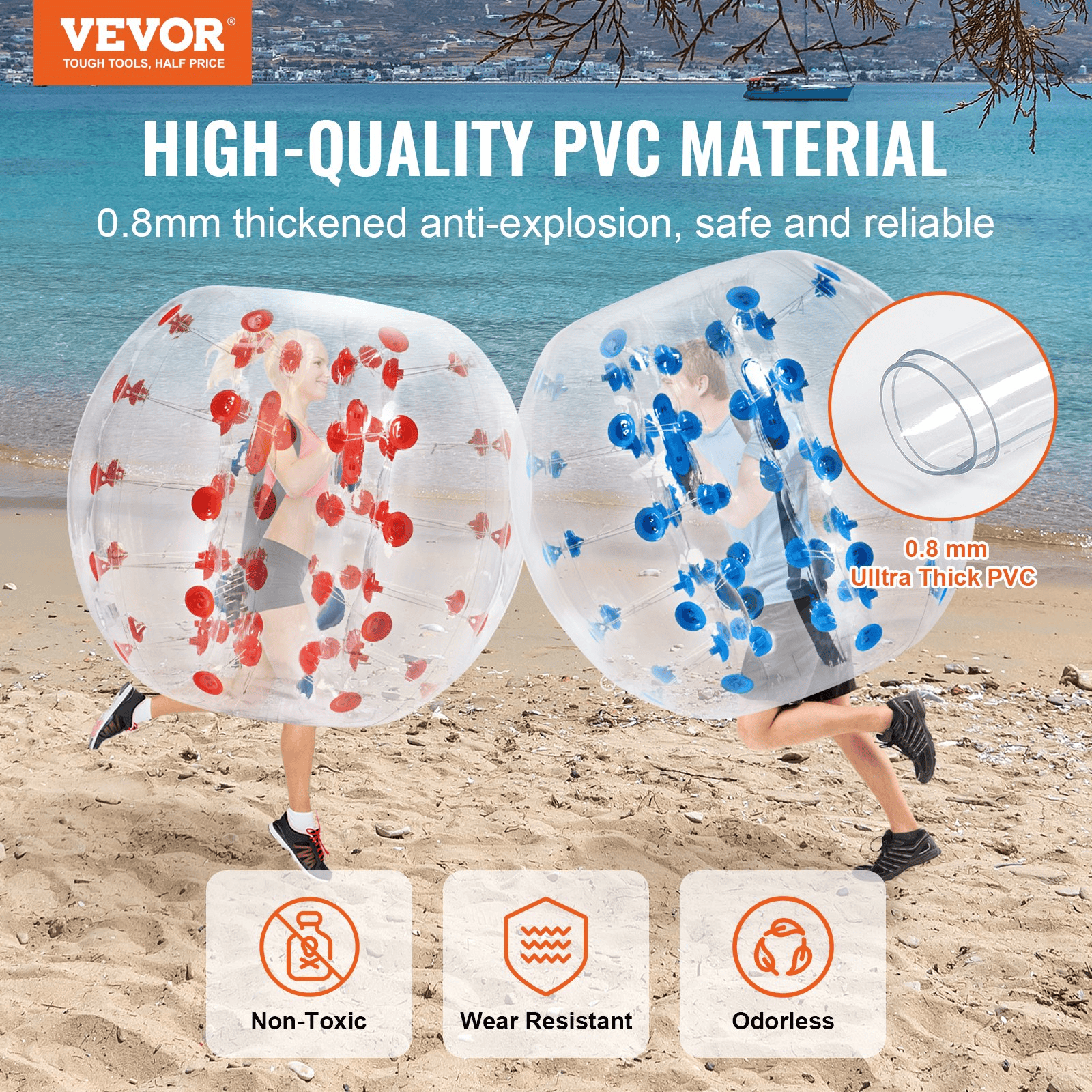 Inflatable Bumper Balls 2-Pack, 4FT/1.2M Body Sumo Zorb Balls for Teen, 0.8mm Thick PVC Human Hamster Bubble Balls for Outdoor Team Gaming Play, Bumper Bopper Toys for Garden, Yard, Park