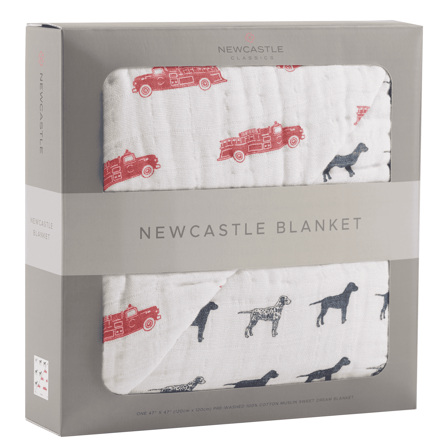 Fire Truck and Dalmatian Cotton Muslin Newcastle Blanket - The Little Big Store