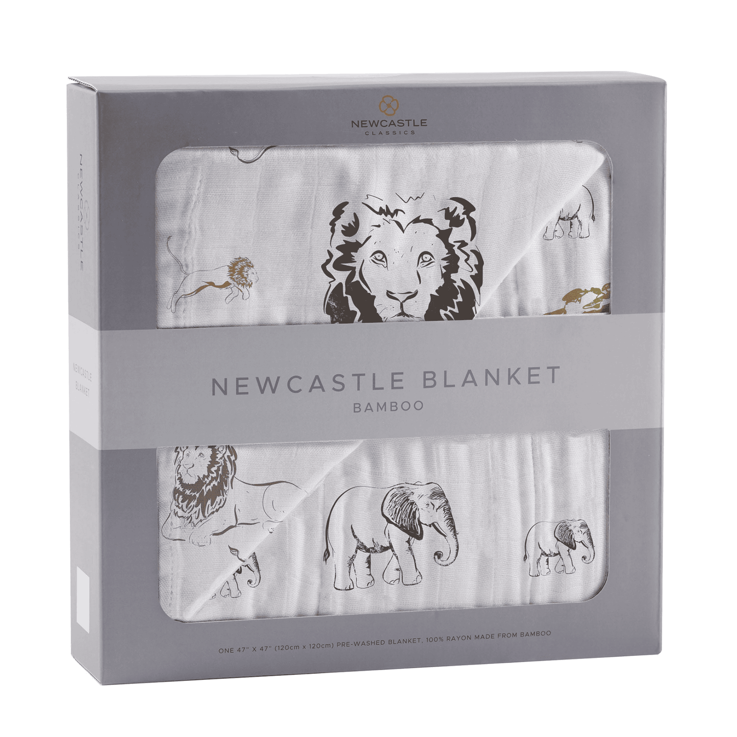 Hear Me Roar Lion and Rhinos and Elephants Bamboo Newcastle Blanket - The Little Big Store