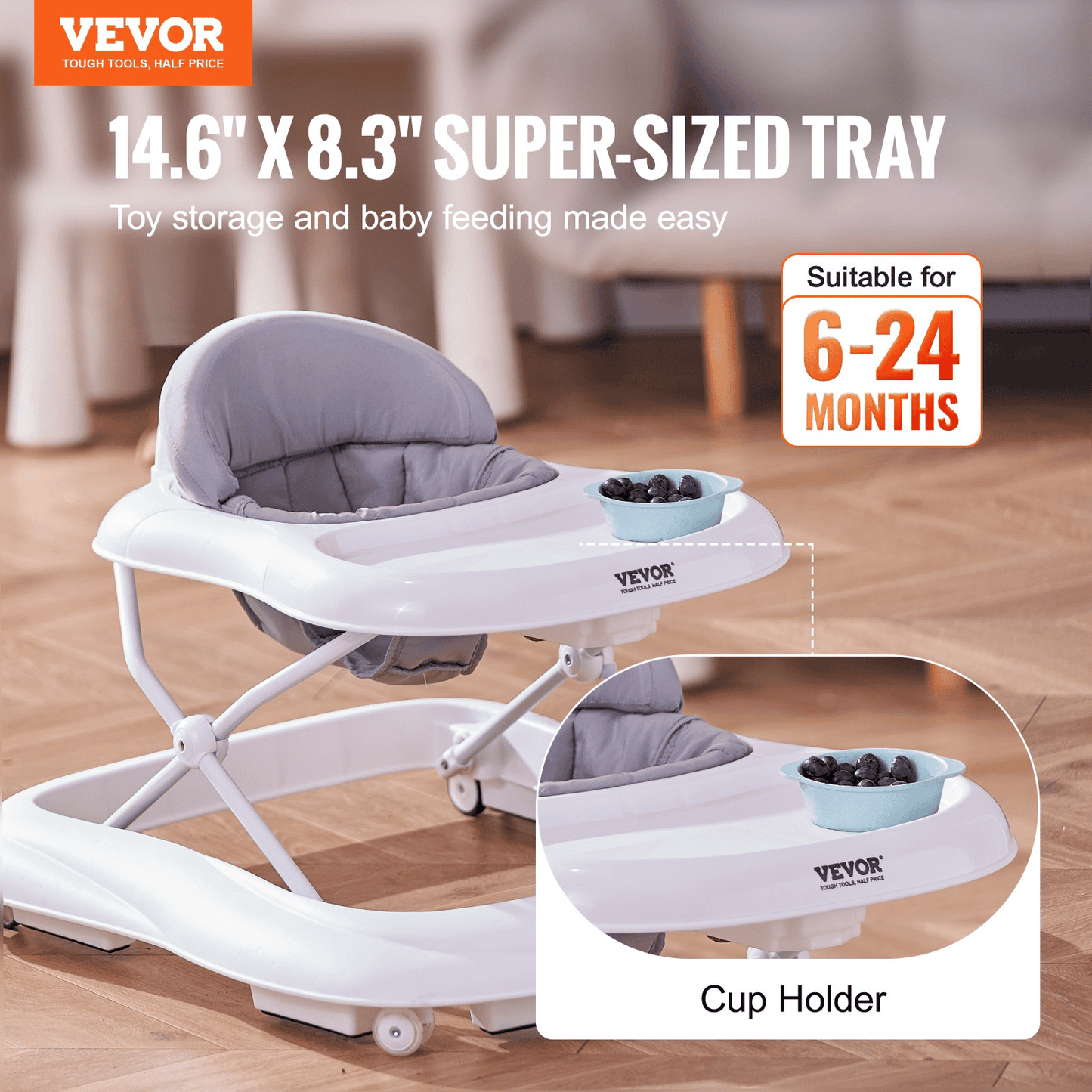 Baby Walker, Foldable Baby Walkers with 3-Level Adjustable Height, Rolling Toddler Walker and Activity Center with Wheels & Feeding Tray, Anti-Rollover Activity Helper for Boy Girl 6-12 Months - The Little Big Store