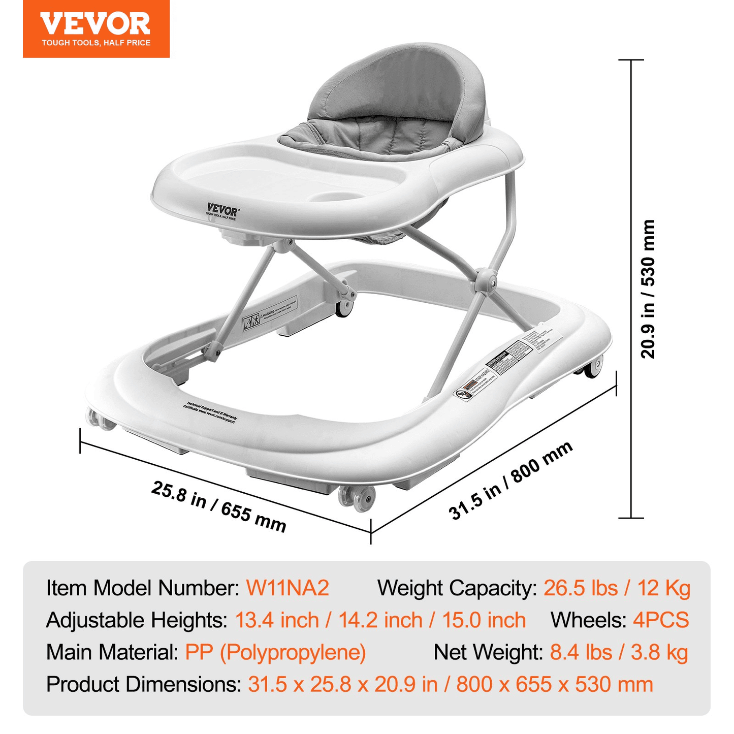 Baby Walker, Foldable Baby Walkers with 3-Level Adjustable Height, Rolling Toddler Walker and Activity Center with Wheels & Feeding Tray, Anti-Rollover Activity Helper for Boy Girl 6-12 Months - The Little Big Store