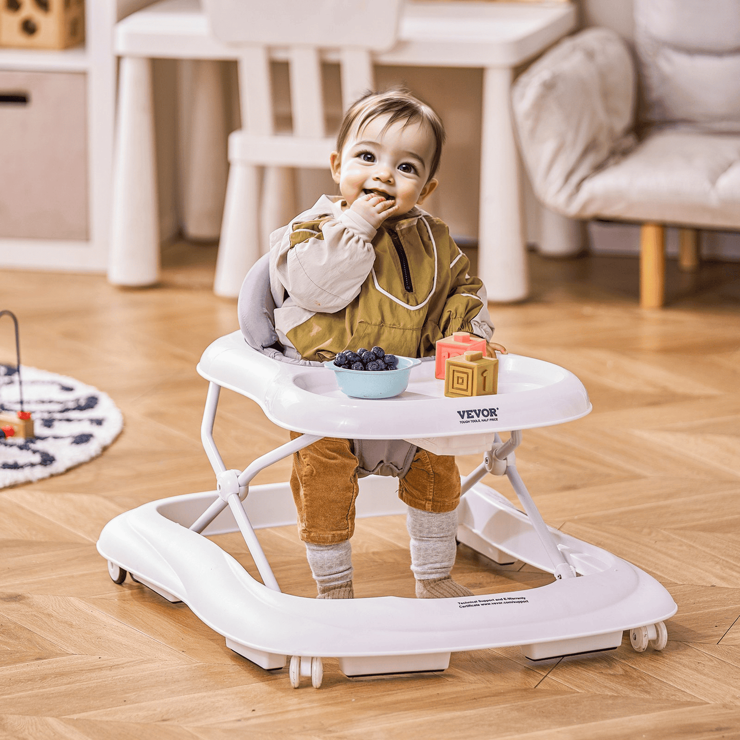 Baby Walker, Foldable Baby Walkers with 3-Level Adjustable Height, Rolling Toddler Walker and Activity Center with Wheels & Feeding Tray, Anti-Rollover Activity Helper for Boy Girl 6-12 Months - The Little Big Store
