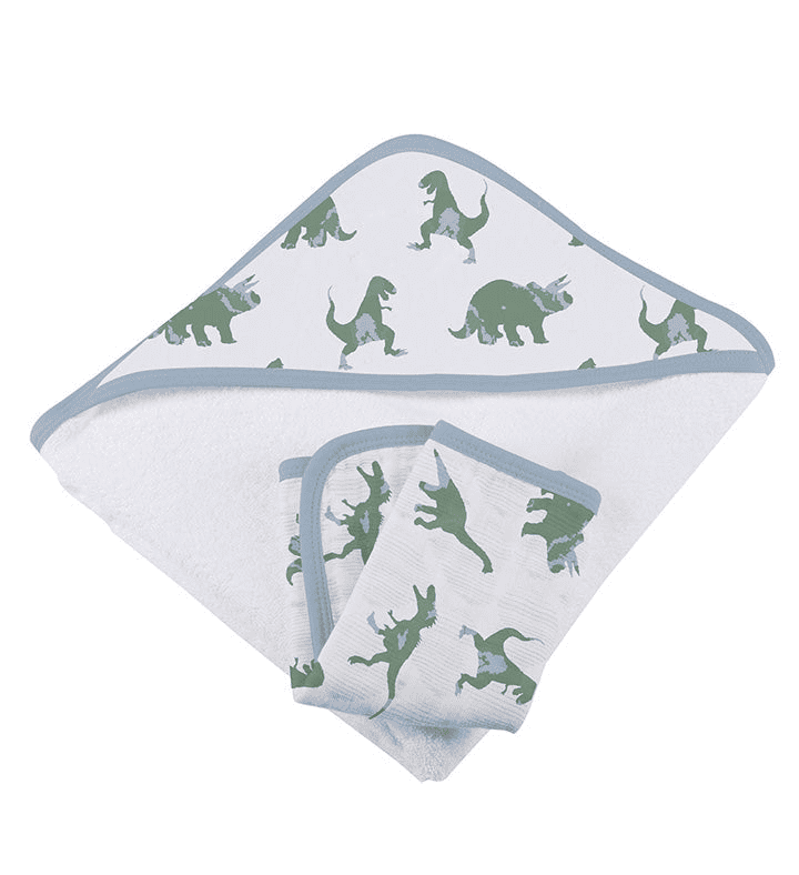 Granite Green Dinosaurs Cotton Hooded Towel and Washcloth Set - The Little Big Store