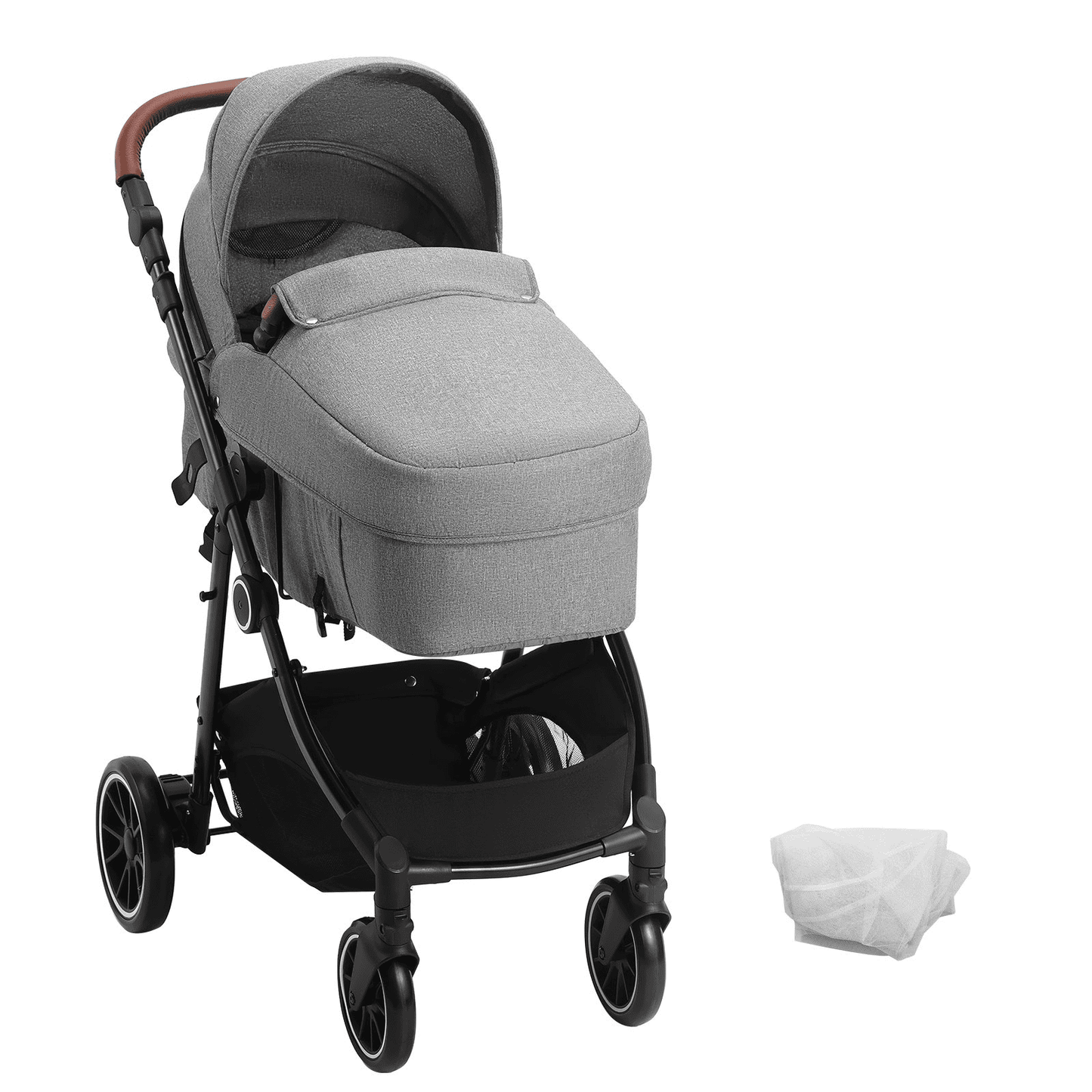 Standard Baby Stroller, Infant Toddler Stroller with Bassinet, 3rd-Gear Adjustable Backrest & Foldable & Reversible Seat, Carbon Steel Newborn Stroller with Leg Cover and Mesh Net, Dark Grey - The Little Big Store
