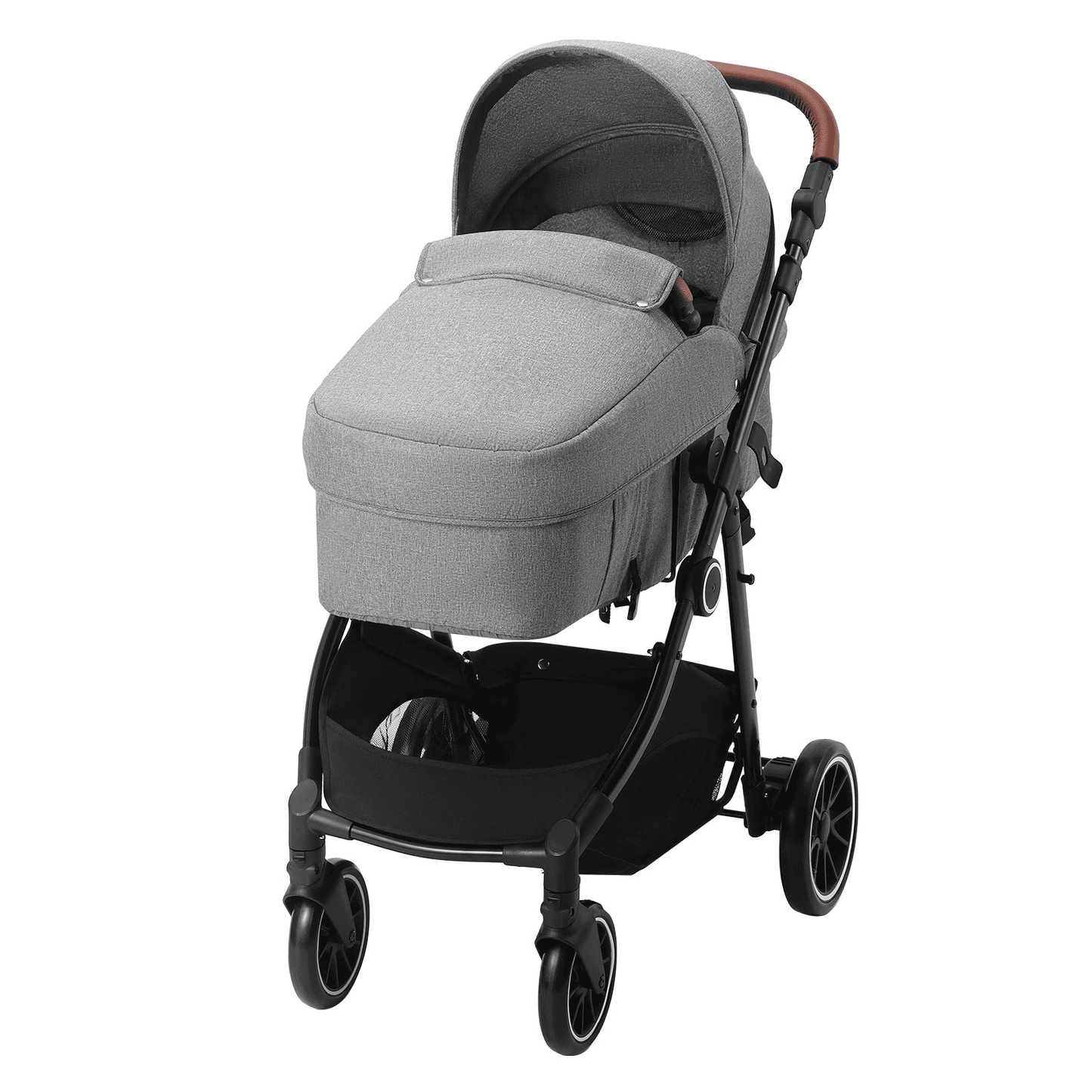 Standard Baby Stroller, Infant Toddler Stroller with Bassinet, 3rd-Gear Adjustable Backrest & Foldable & Reversible Seat, Carbon Steel Newborn Stroller with Leg Cover and Mesh Net, Dark Grey - The Little Big Store